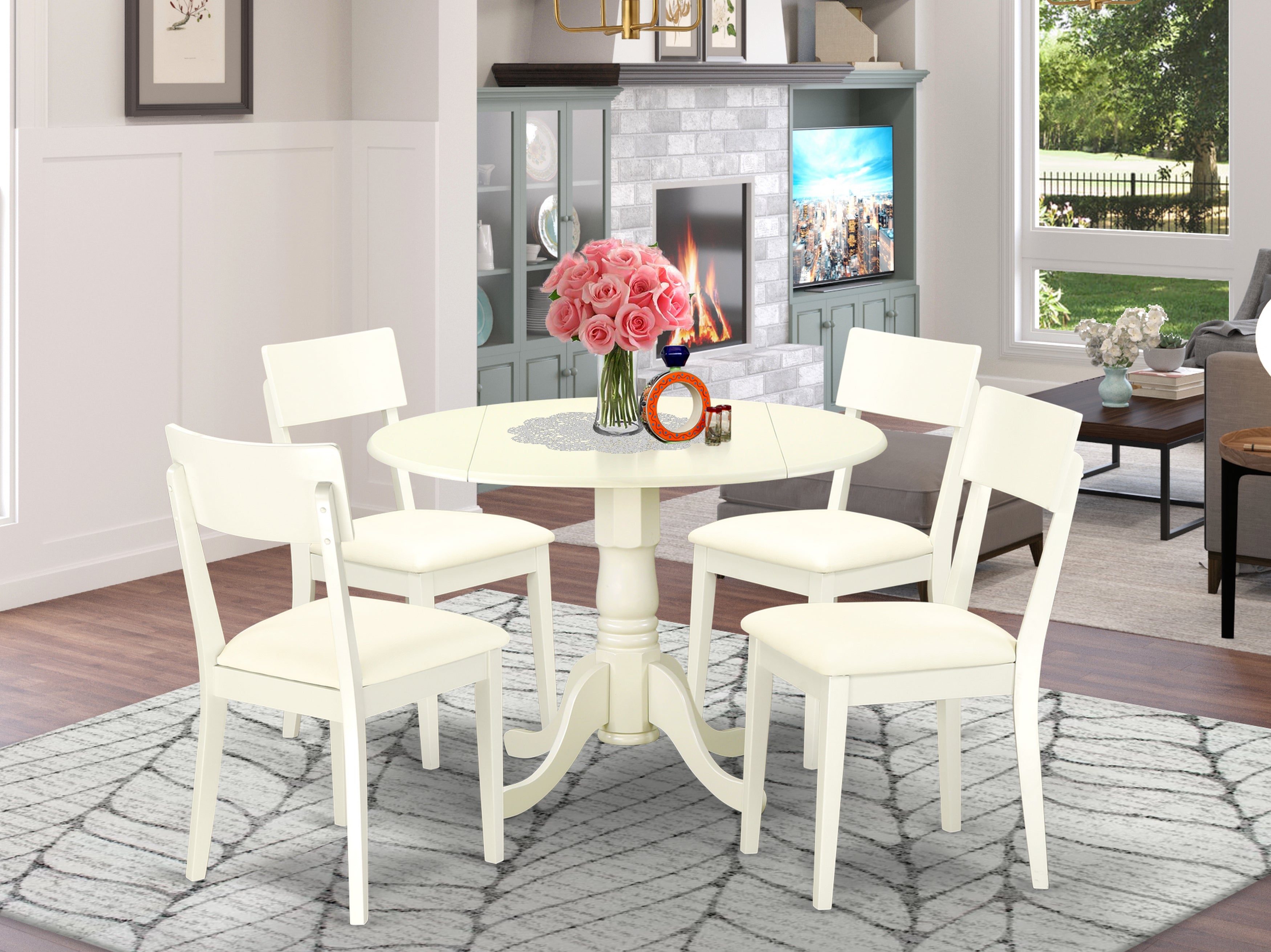 DLAD5-WHI-LC 5 PC Dublin kitchen table set-Dining table and 4 Faux Leather Kitchen chairs