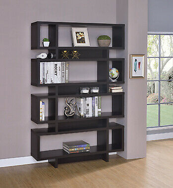 Modern 4-Tier Geometric Open Back Bookcase Home Office Shelf Cappuccino