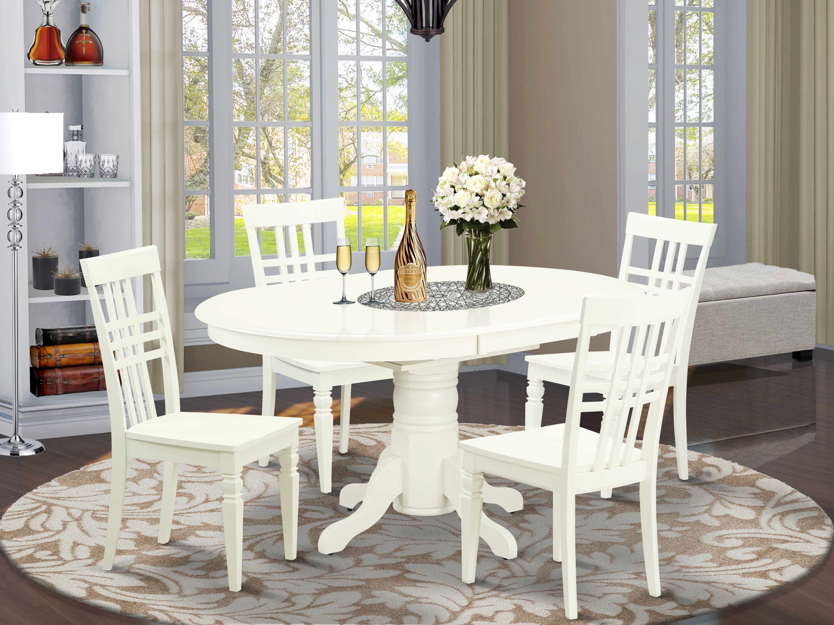 AVLG5-LWH-W 5 Pc Dining set with a Kitchen Table and 4 Wood Seat Kitchen Chairs in Linen White