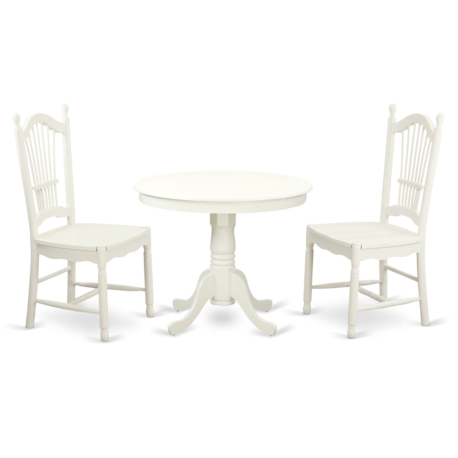 andO3-LWH-W 3 Pc set with a Round Table and 2 Wood Dinette Chairs with Stunning Linen White .