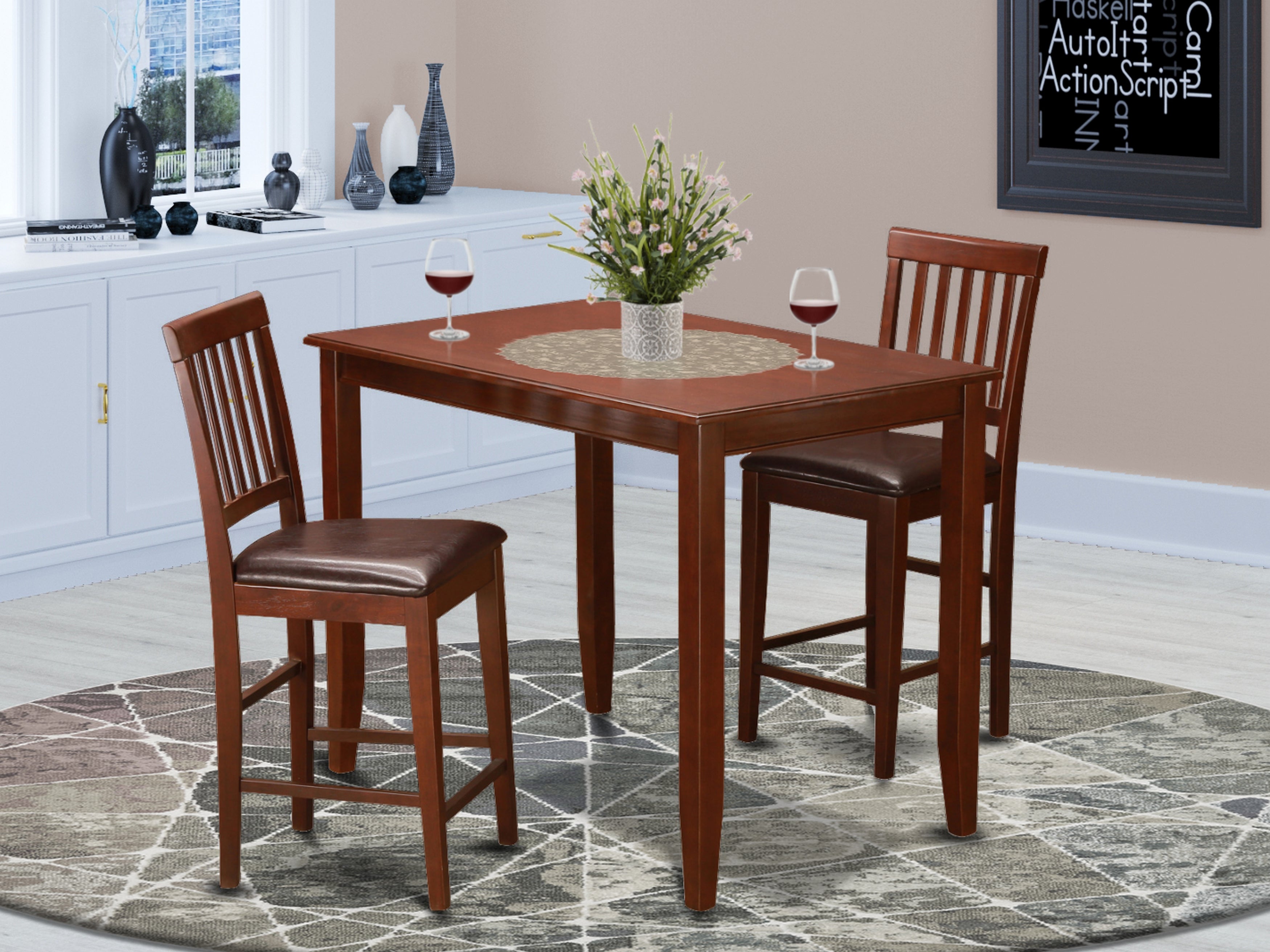 BUVN3-MAH-LC 3 Pc counter height Dining set-counter height Table and 2 Kitchen Chairs.