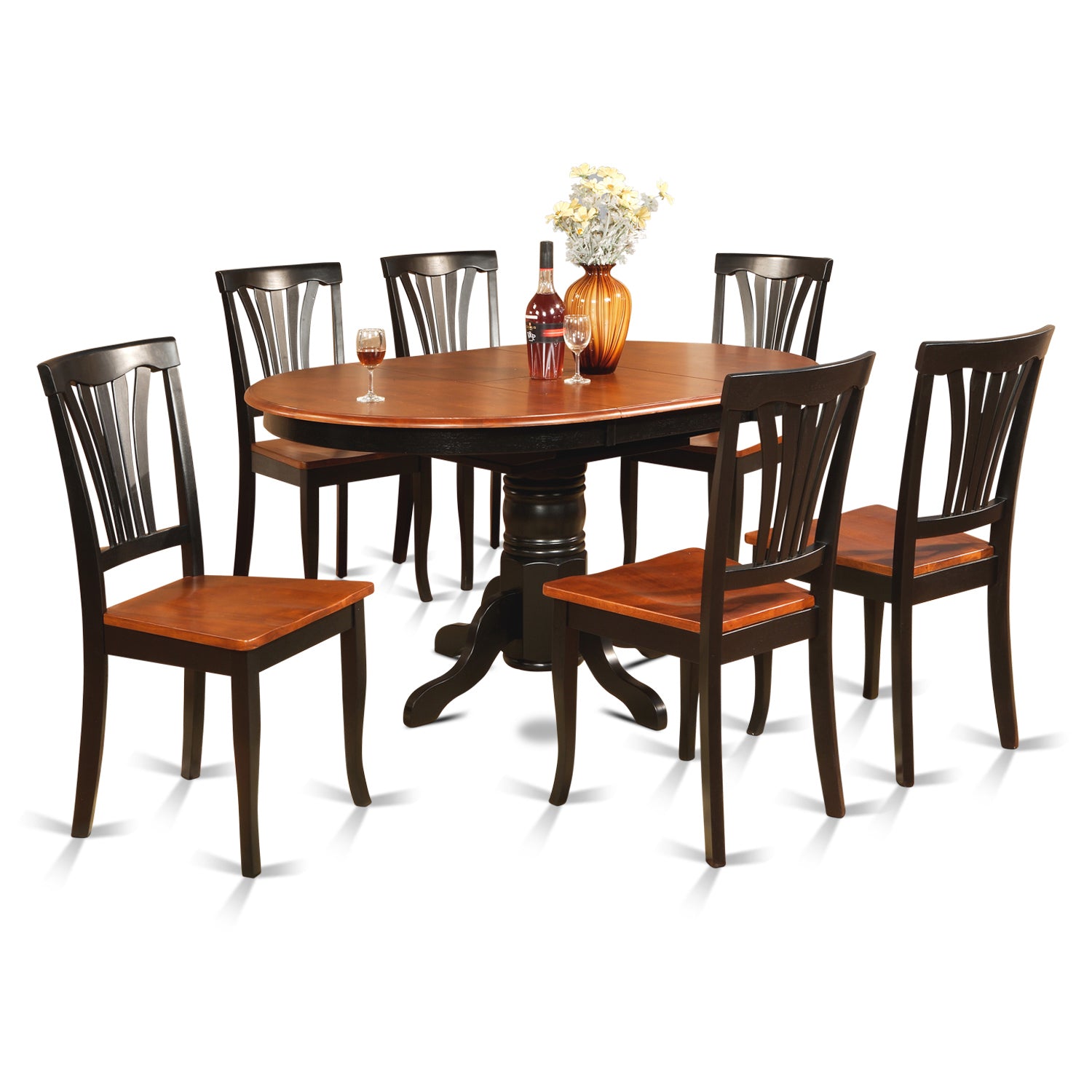 AVON7-BLK-W 7 Pc Dining room set-Oval Table with Leaf and 6 Dining Chairs.