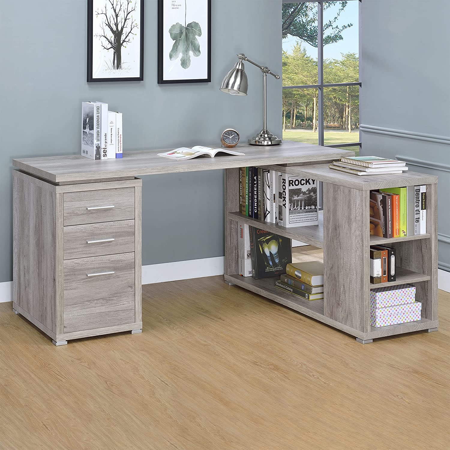 Coaster Company Yvette Collection L-Shaped Reversible Desk, Grey Driftwood