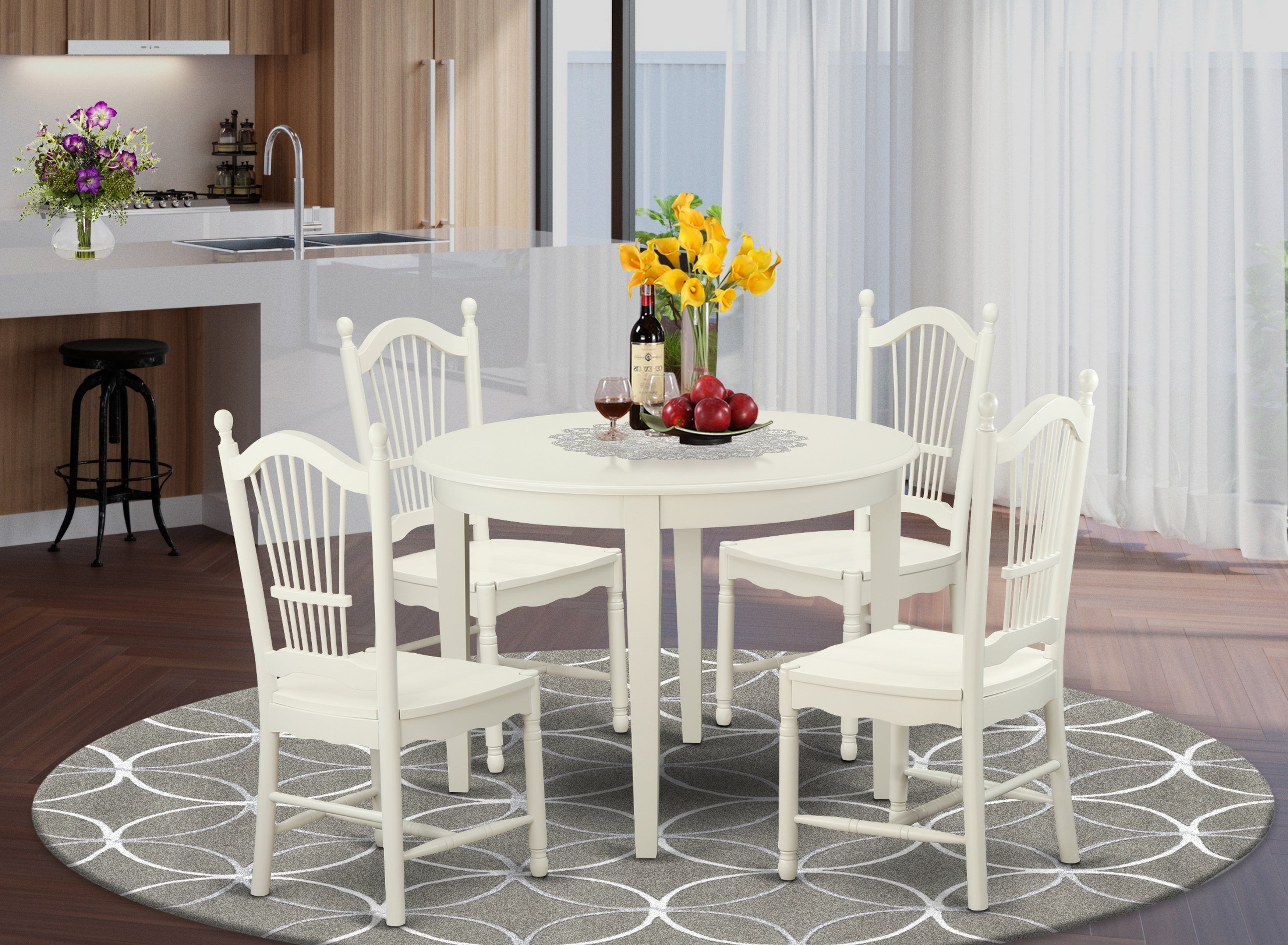 BODO5-WHI-W 5 PcKitchen dinette set - Dinette Table and 4 Dining Chairs