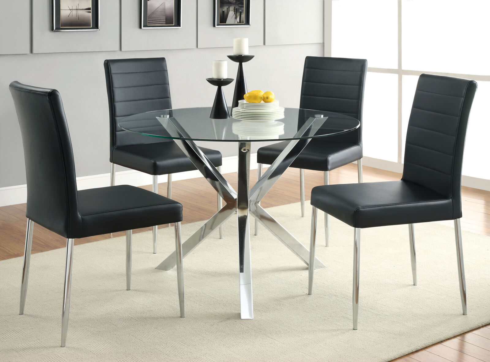 Coaster Vance Glass Top Dining Table With X-Cross Base Chrome 120760