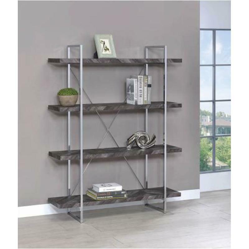 Grimma 4-Shelf Display shelf Bookcase Bookshelf Rustic Grey Herringbone