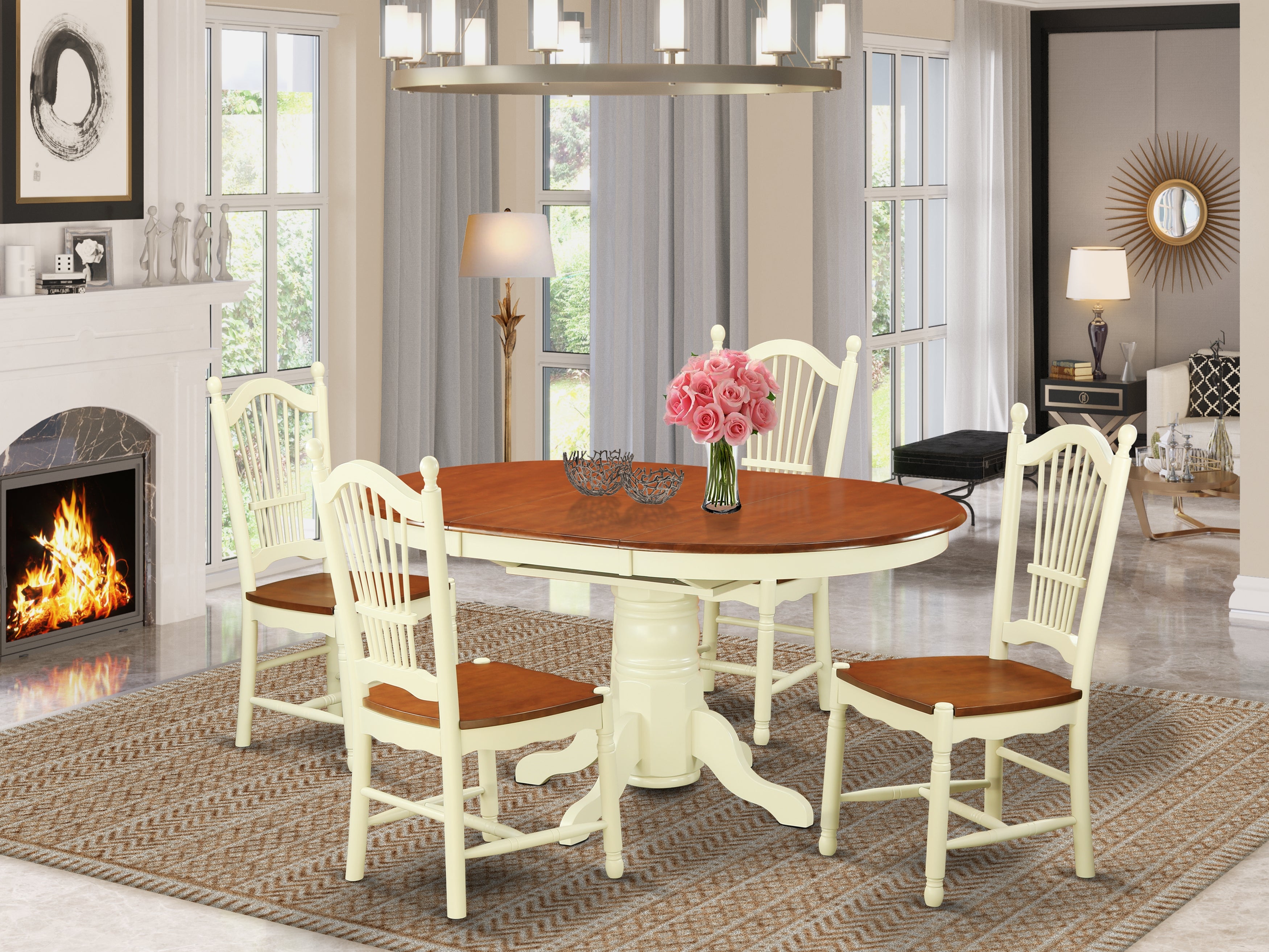 AVDO5-WHI-W 5 Pc Dining room set -Kitchen dinette Table and 4 Dining Chairs