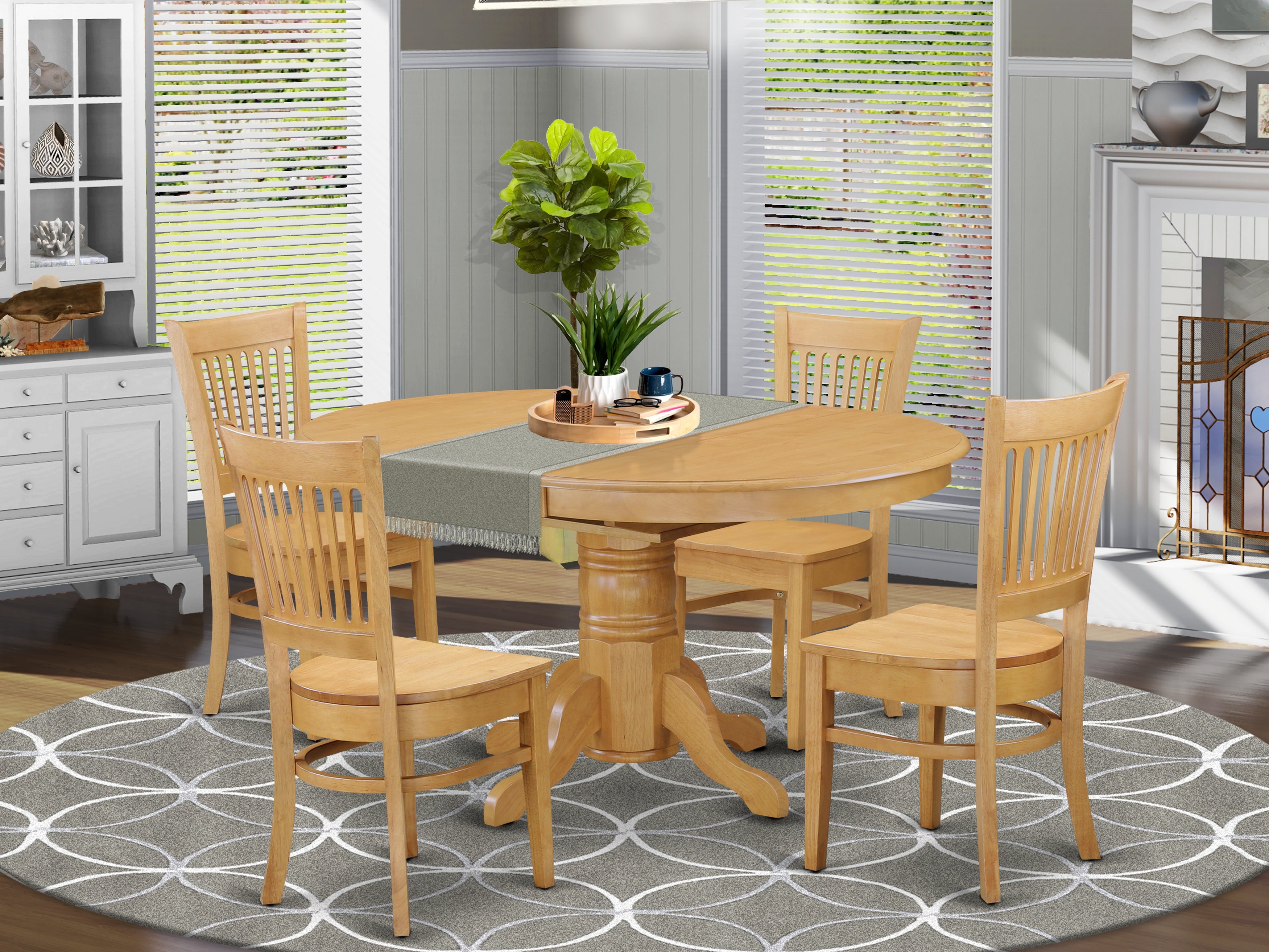 AVVA5-OAK-W 5 PC Dining room set for 4-Dinette Table with Leaf and 4 dinette Chairs.