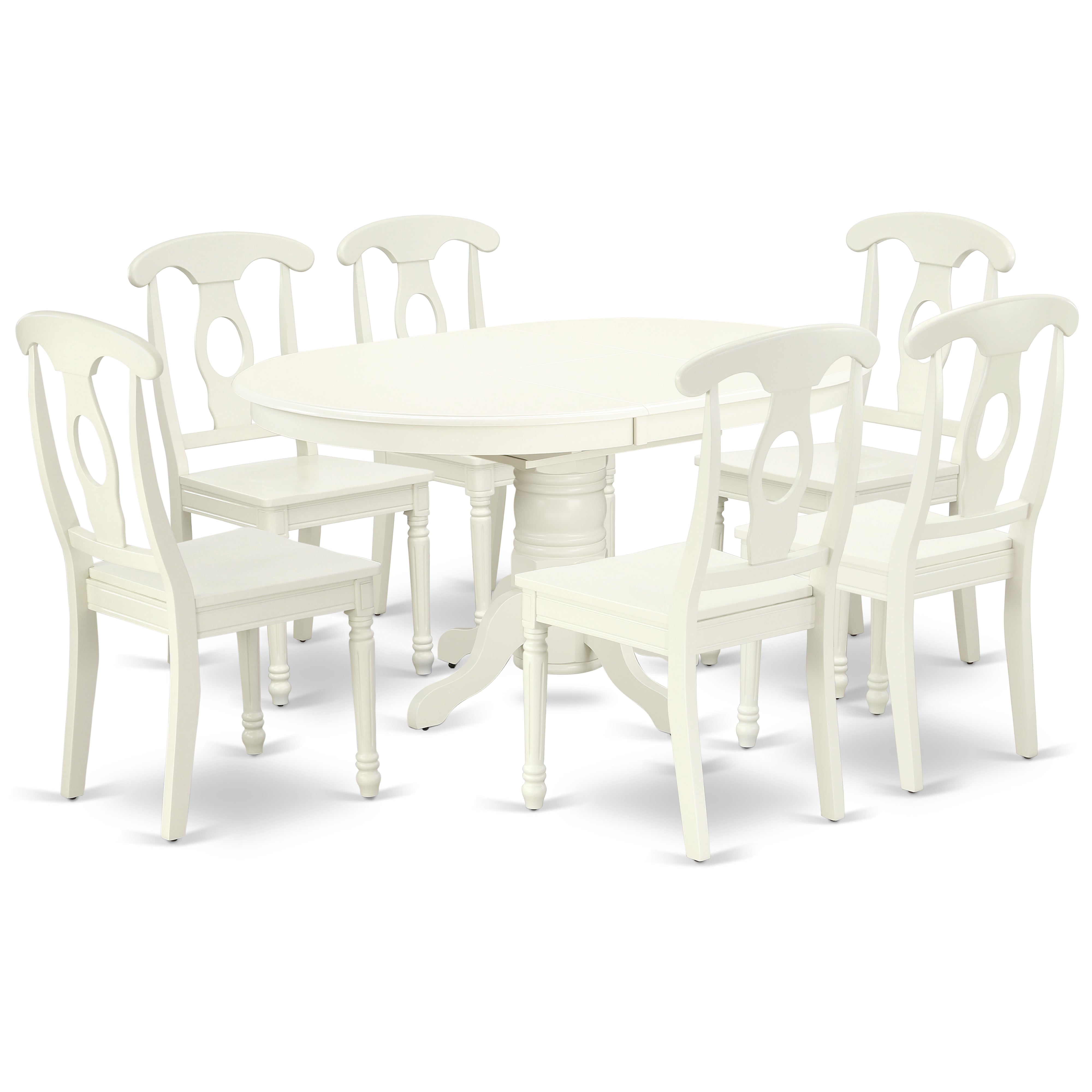 AVKE7-LWH-W 7PC Oval 42/60 inch Table with 18 In Leaf and 6 Panel Back Chairs