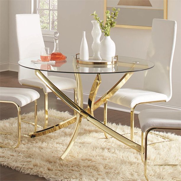 Coaster Chanel Round Dining Table Brass And Clear