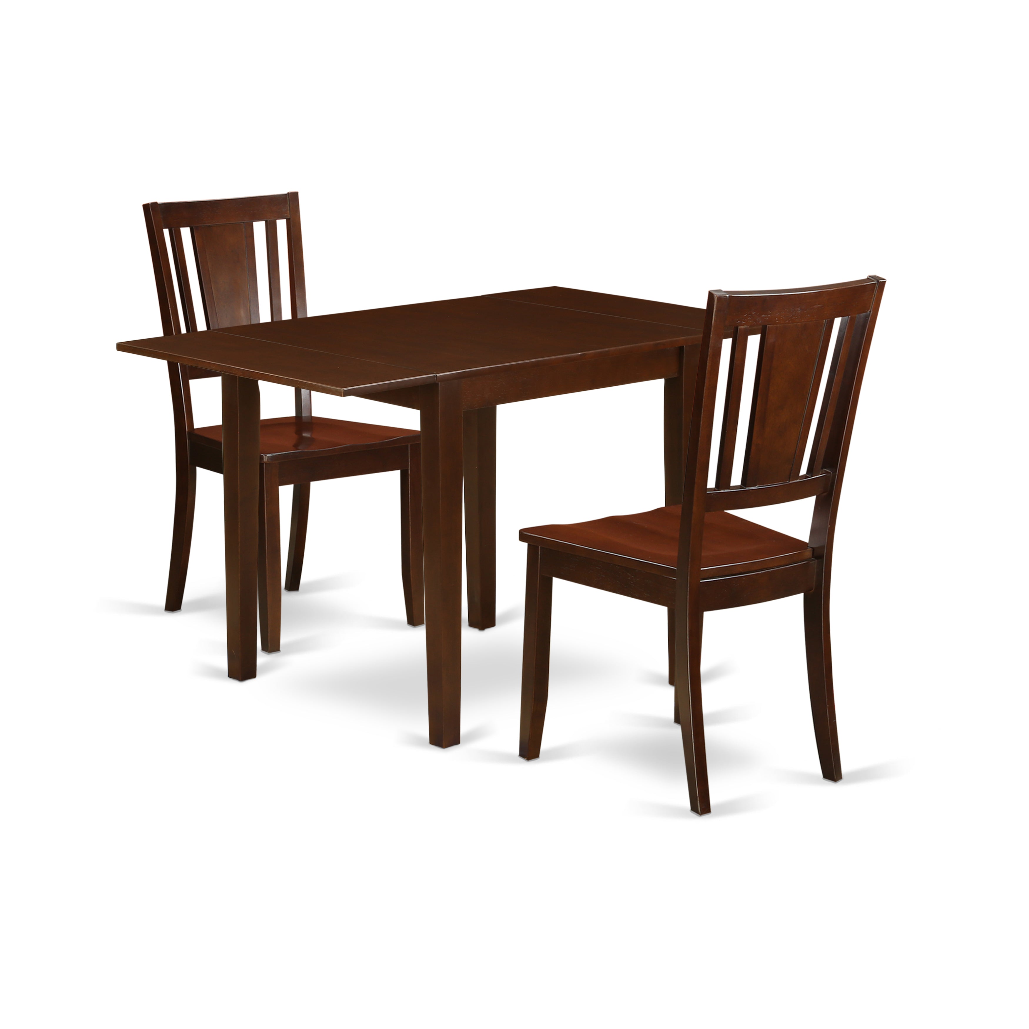 East West Furniture NDDU3-MAH-W Dining Set 3 Pcs- 2 Marvelous Wooden Dining Room Chairs and an Elegant Wood Dining Table - Mahogany Finish Hardwood Chair Seat and Table Top - Mahogany Finish Hardwood Structure.