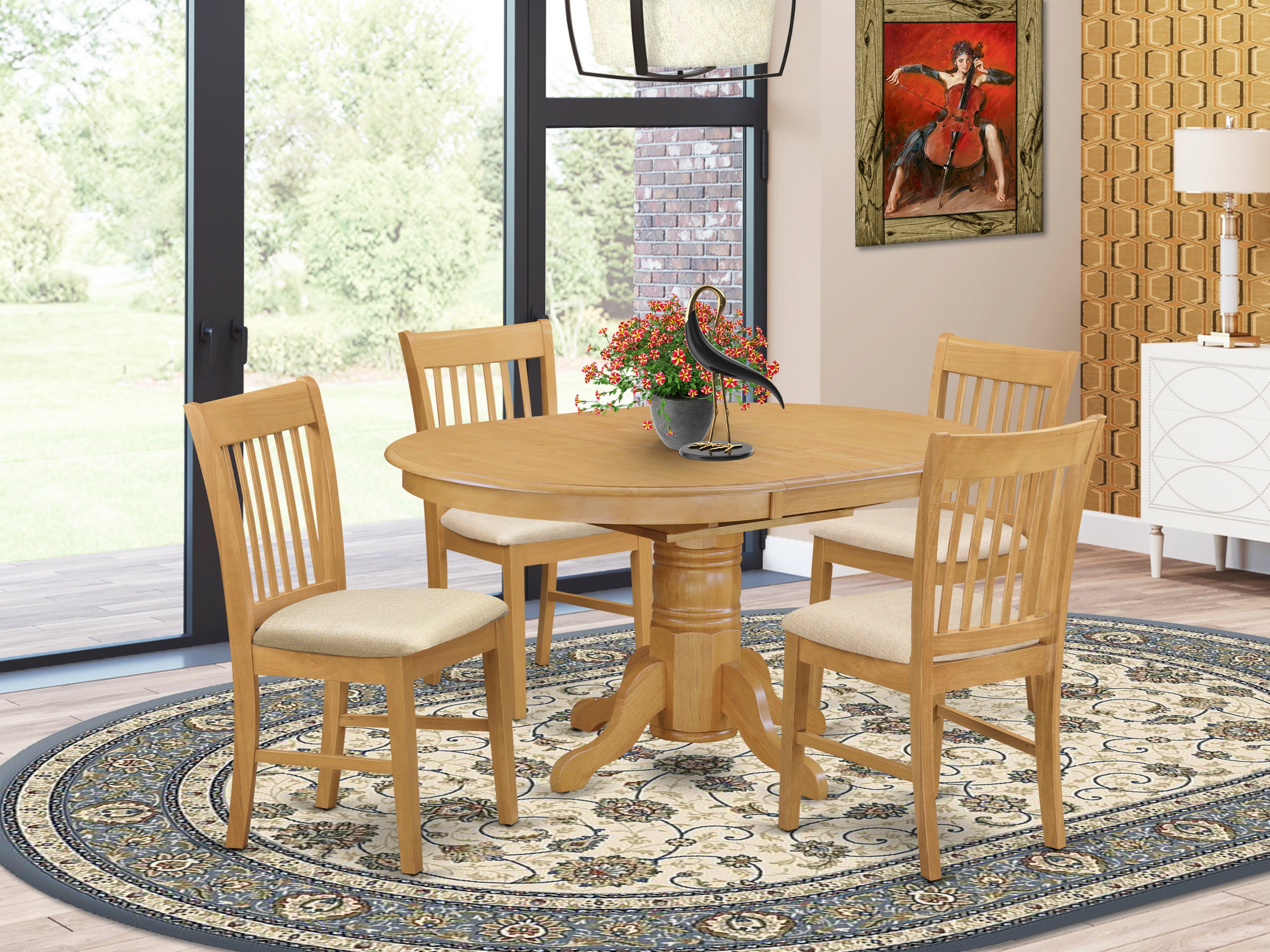 AVNO5-OAK-C 5 PcTable and chair set - Dining Table and 4 dinette Chairs