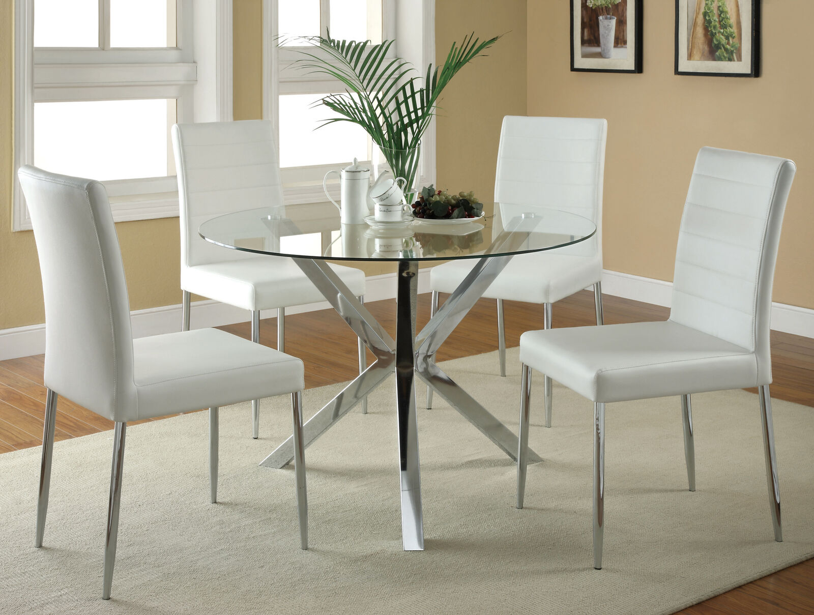 Coaster Vance Glass Top Dining Table With X-Cross Base Chrome 120760