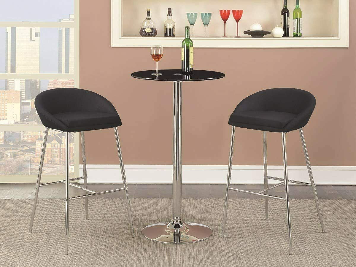 Contemporary Round Bar Table With Black Tempered Glass Top & Chrome Base 121341