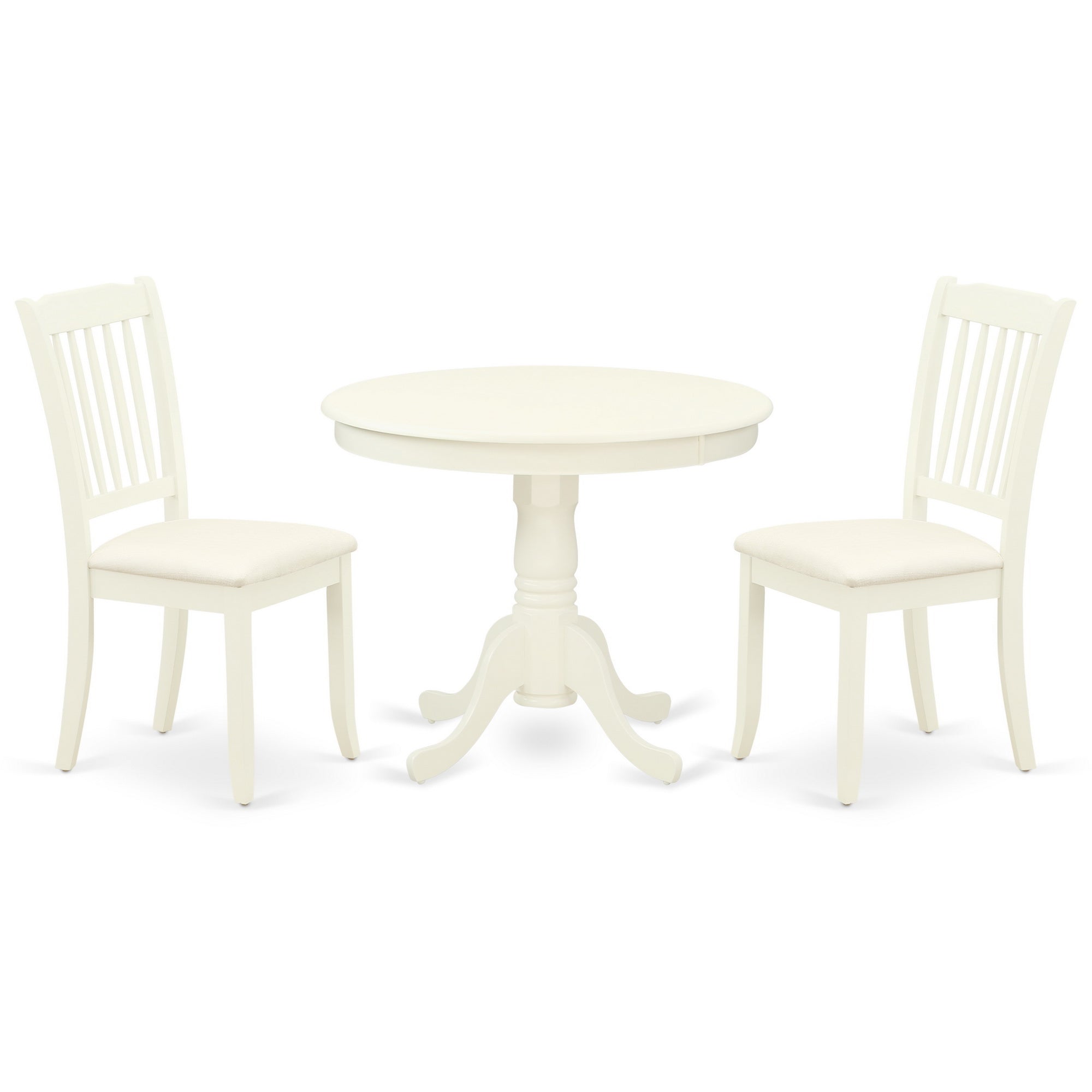 ANDA3-LWH-C 3Pc Dinette Set Includes a Rounded Kitchen Table and Two Vertical Slatted Microfiber Seat Dining Chairs, Linen White Finish