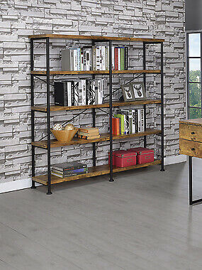 Analiese Wood And Metal Industrial 4-Shelf Open Bookcase Antique Nutmeg