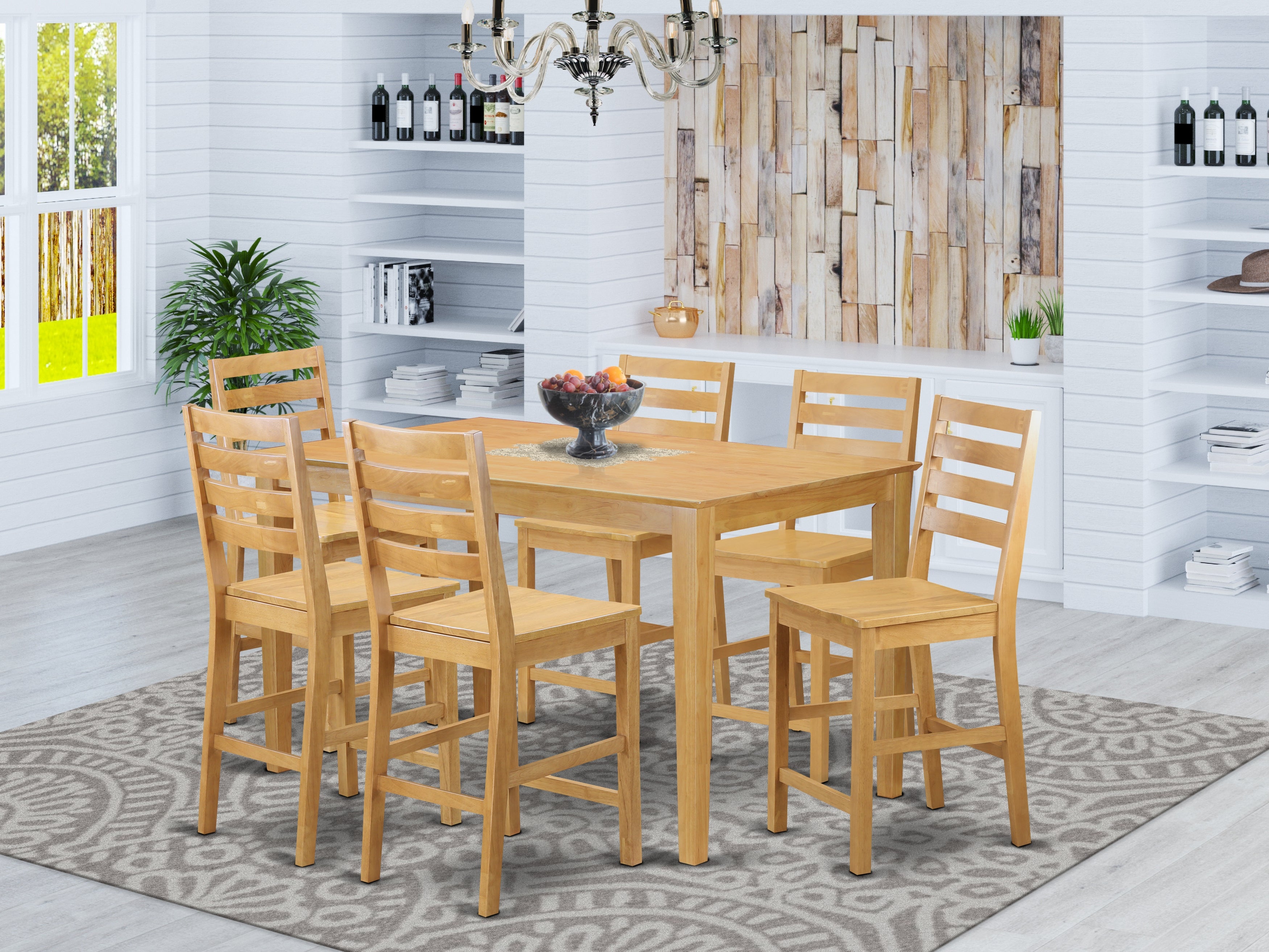 CACF7H-OAK-W 7 Pc counter height set - high Table and 6 dinette Chairs.