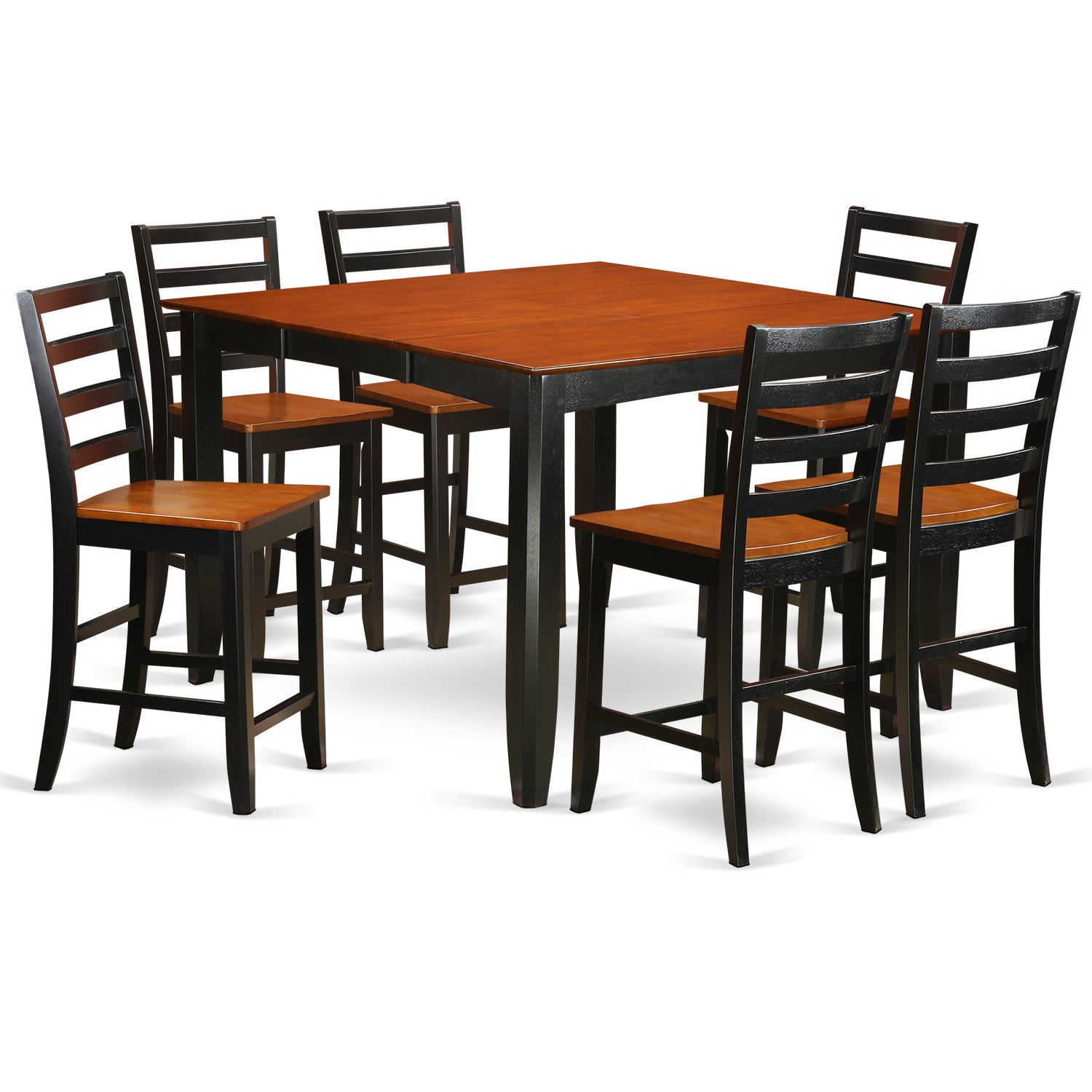 FAIR7-BLK-W 7 Pc pub Table set- Square Counter height Table and 6 Dining Chairs