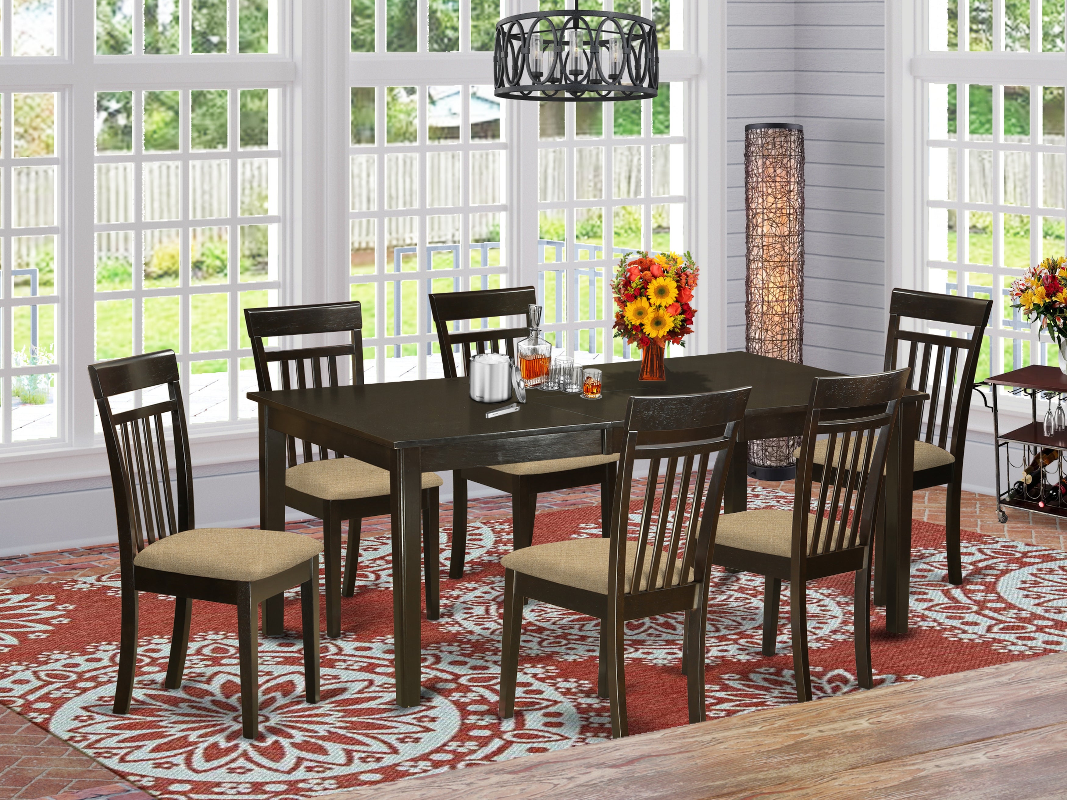 HECA7-CAP-C 7 Pc formal Dining room set-Dinette Table featuring Leaf and 6 Dining Chairs.