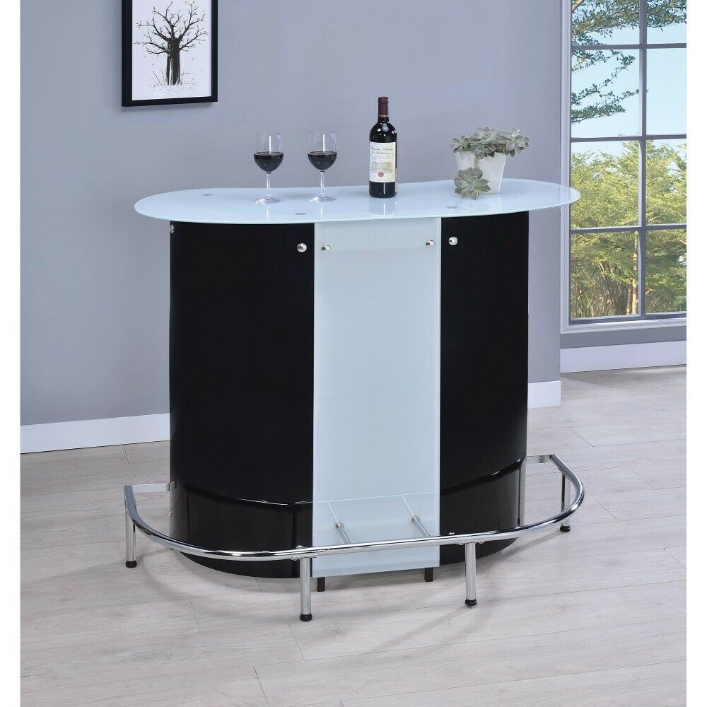 Coaster Contemporary 1-Shelf Bar Unit Glossy Black And White With Frosted Glass