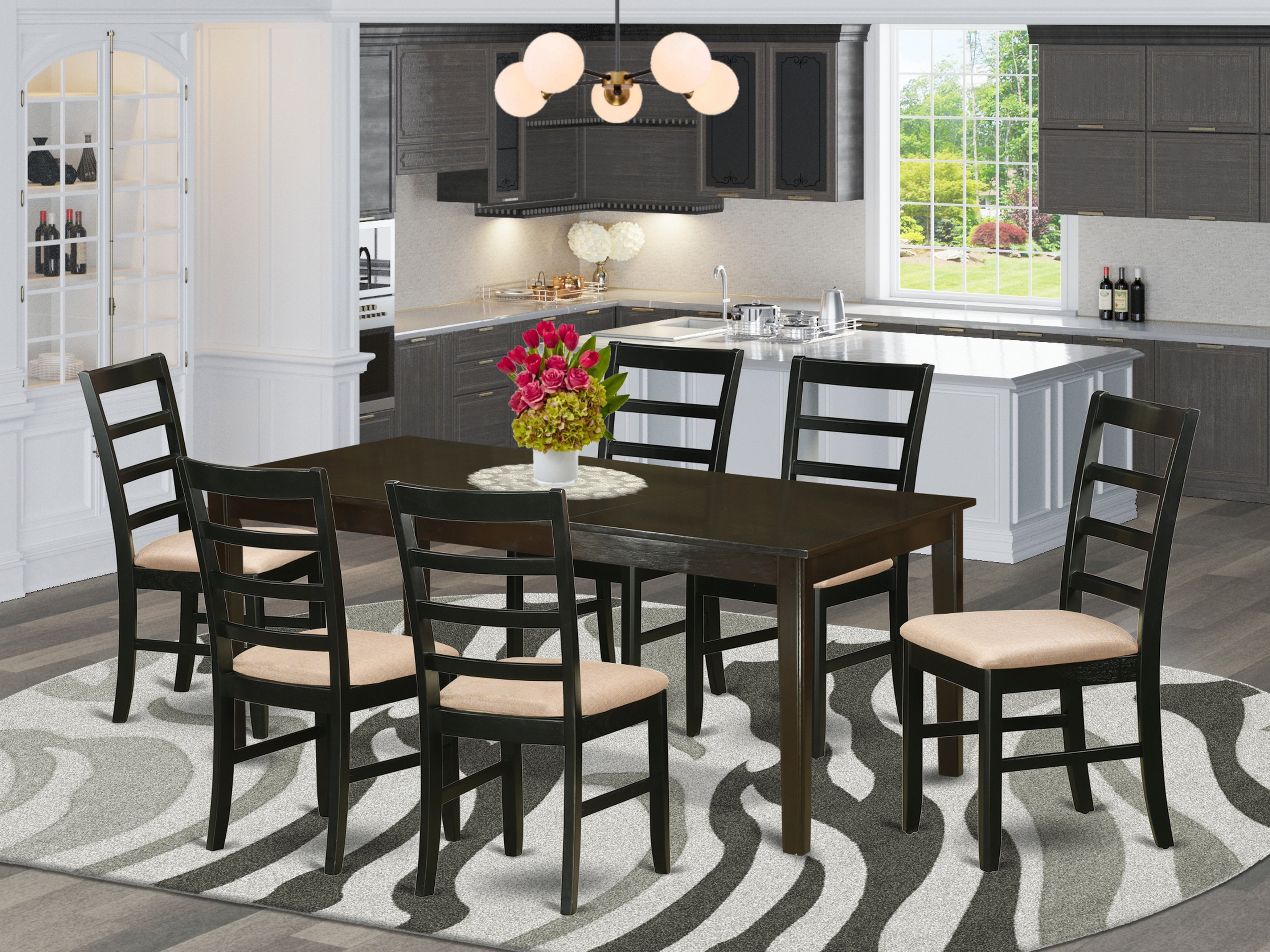 HEPF7-CAP-C 7 PC Dining room set-Dinette Table with Leaf and 6 Dining Chairs.