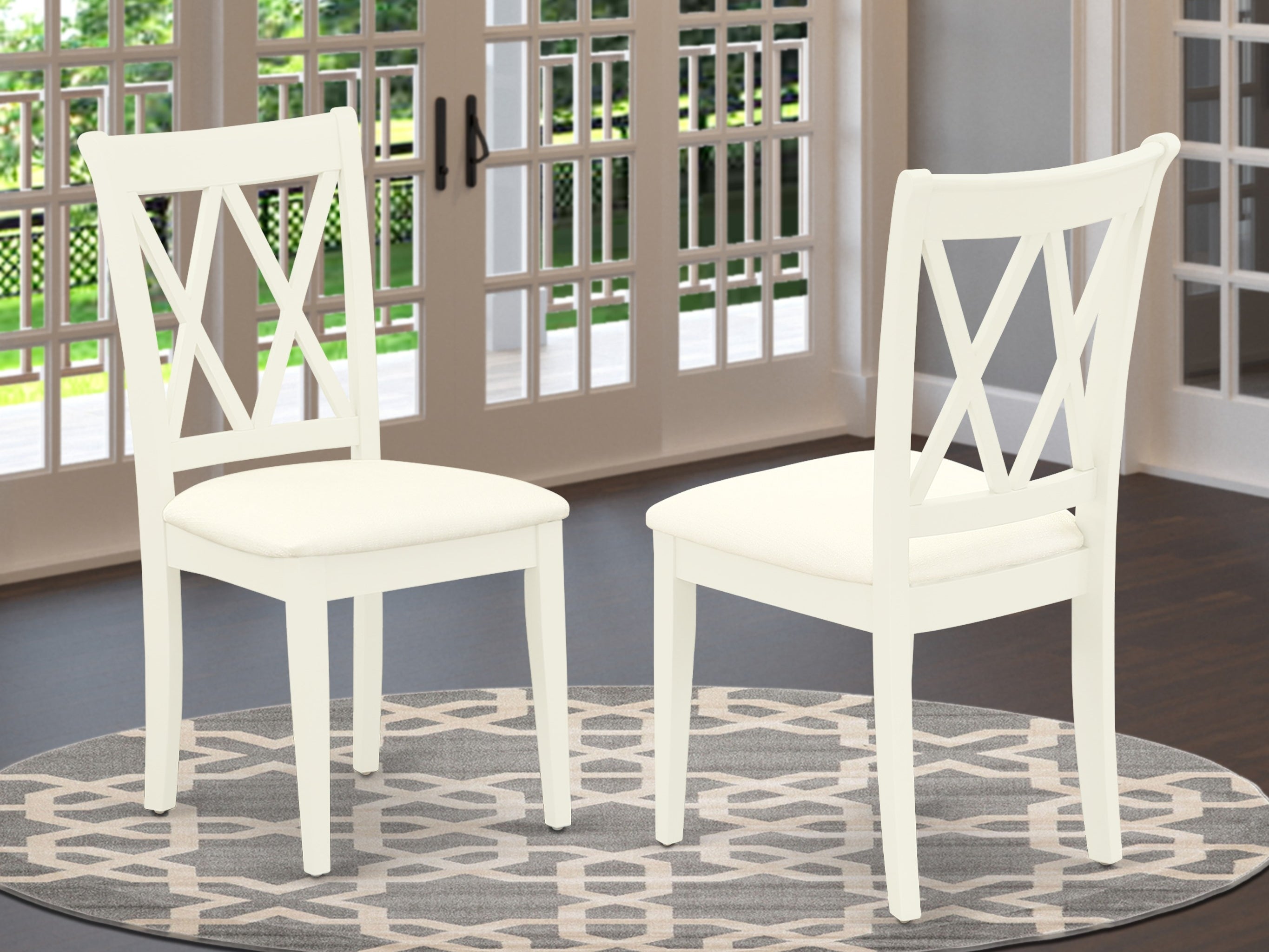 CLC-LWH-C Clarksville Double X-back chairs with Linen Fabric Upholstered Seat in Linen White finish