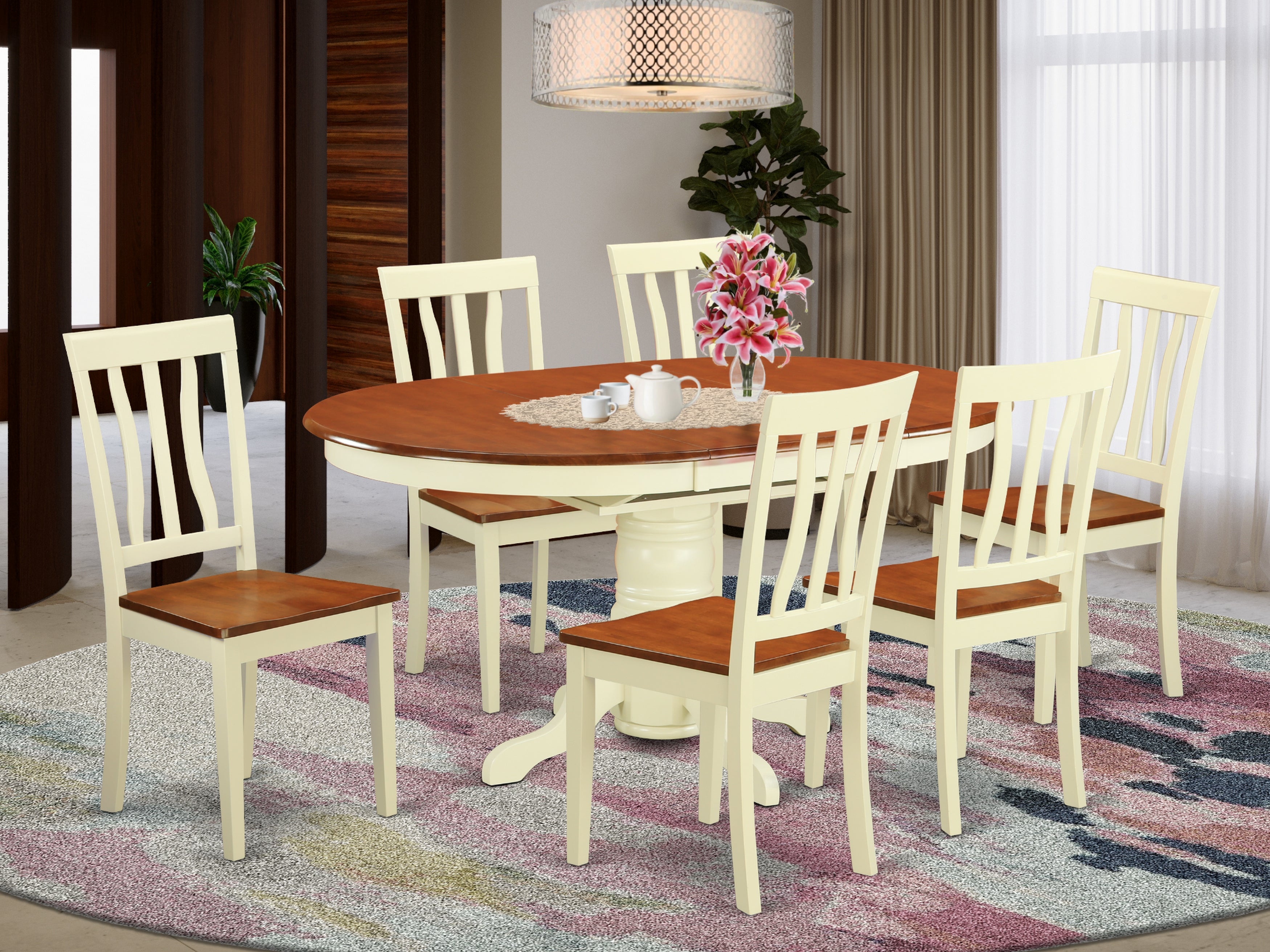 AVAT7-WHI-W 7 Pcs Dining set -Table and 6 Kitchen Chairs