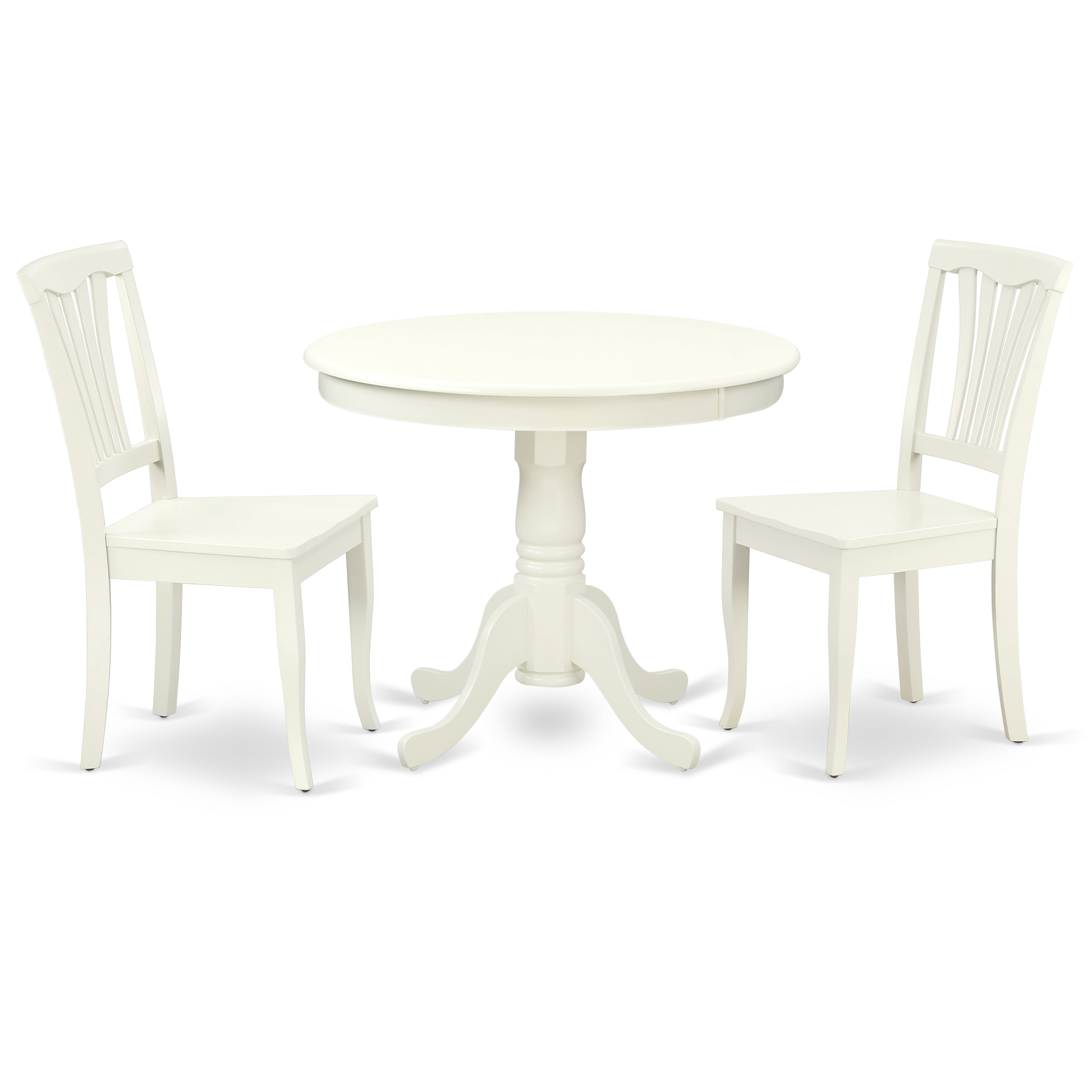 ANAV3-LWH-W 3PC Round 36 inch Table and 2 vertical slatted Chairs