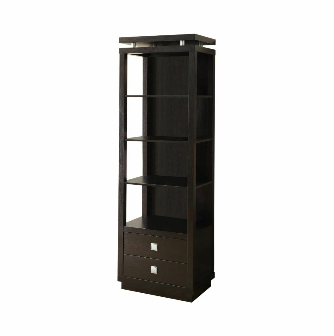 Modern 4-Tier Shelf Media Tower With Drawers Cappuccino