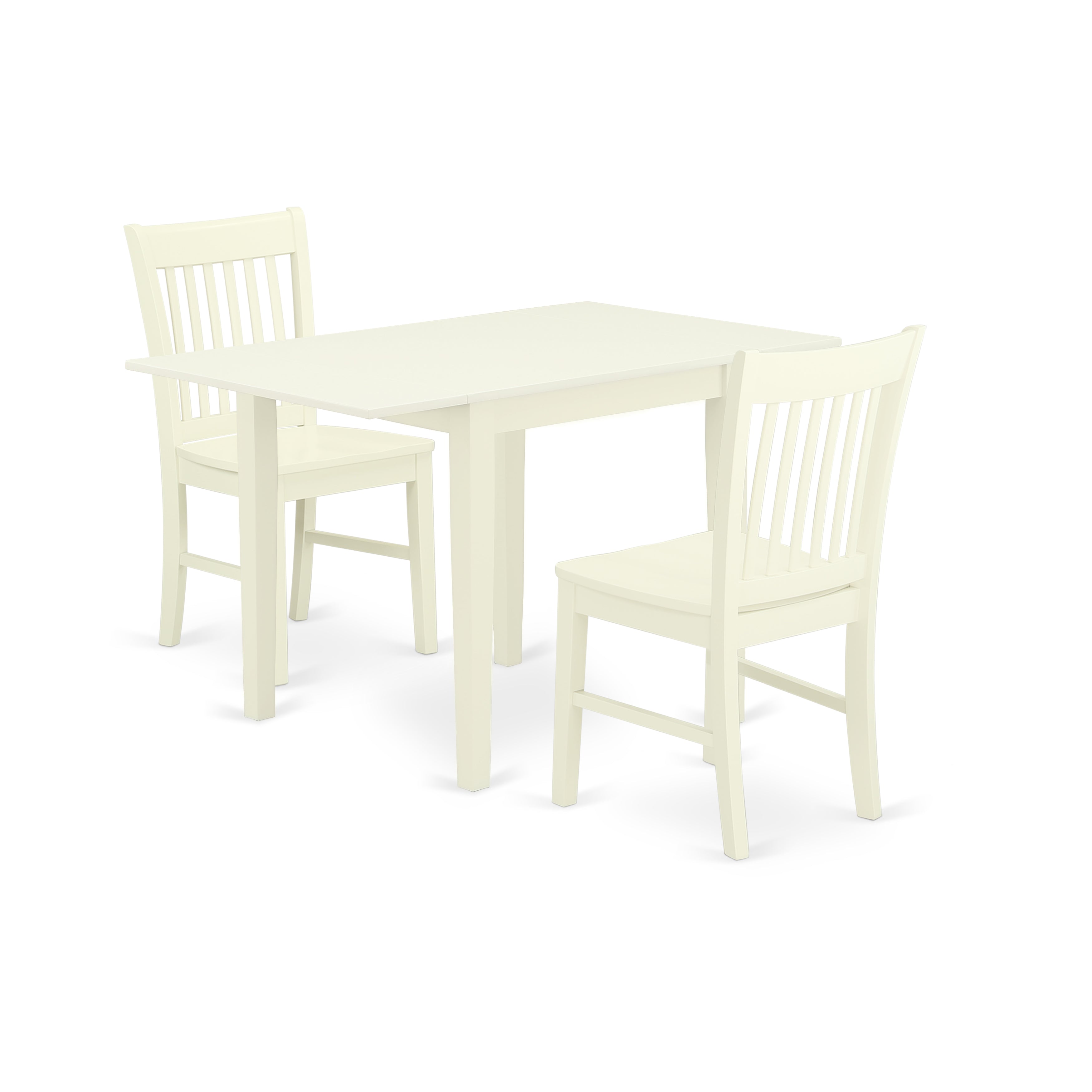 East West Furniture NDNO3-LWH-W 3Pc Dining Room Table Set Includes a Kitchen Table and 2 Modern Dining Chairs with Asian Hardwood Seat and Slat Back, Linen White Finish