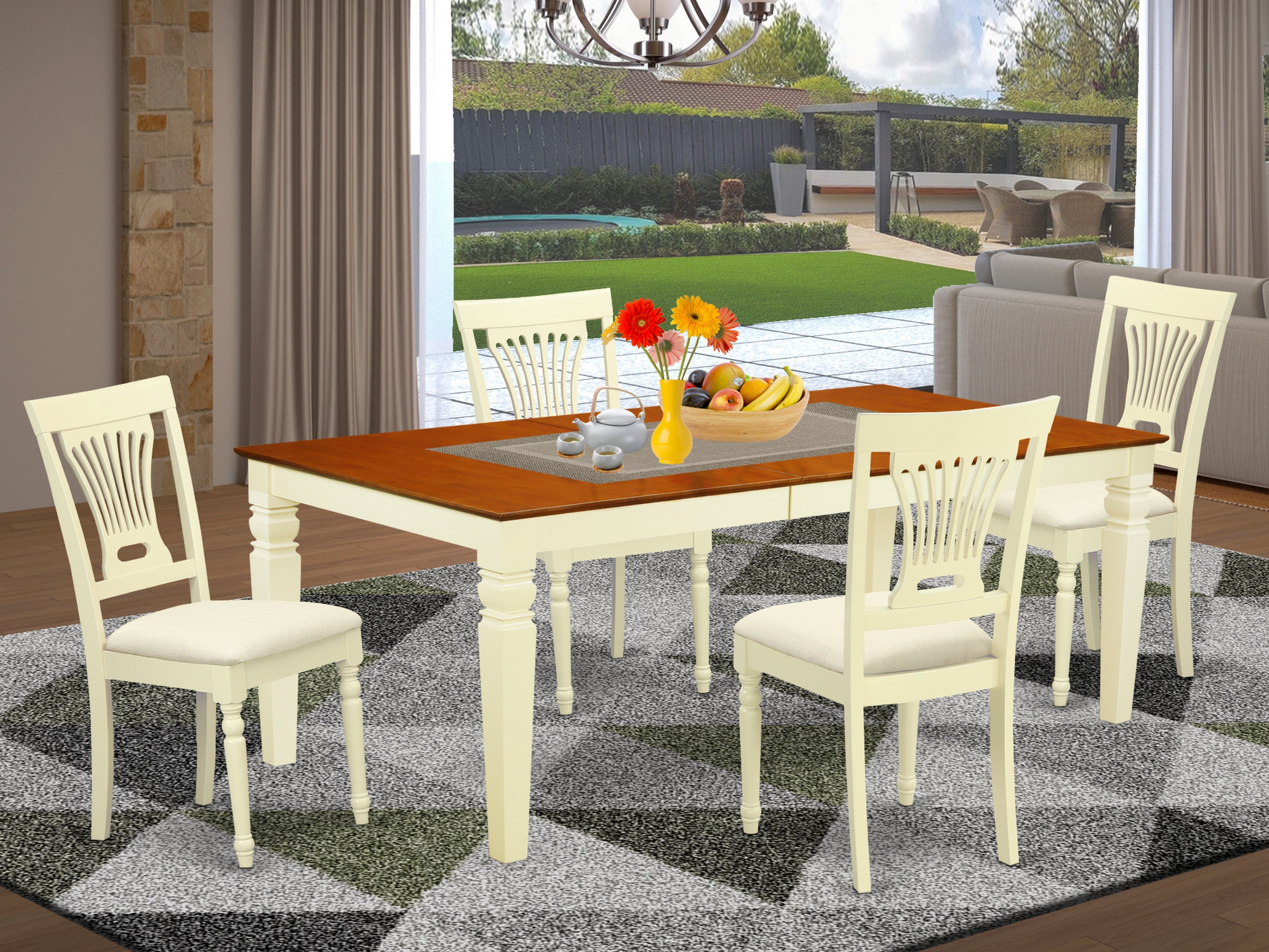 LGPL5-BMK-C 5 PC dinette set with a Dining Table and 4 Kitchen Chairs in Buttermilk and Cherry