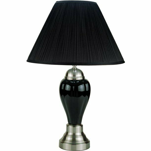 Ceramic Table Lamp With Cylindrical Pleated Shade 27"H Black Ivory Espresso Grey