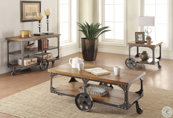 Coaster Square Mobile End Table with Casters Rustic Brown