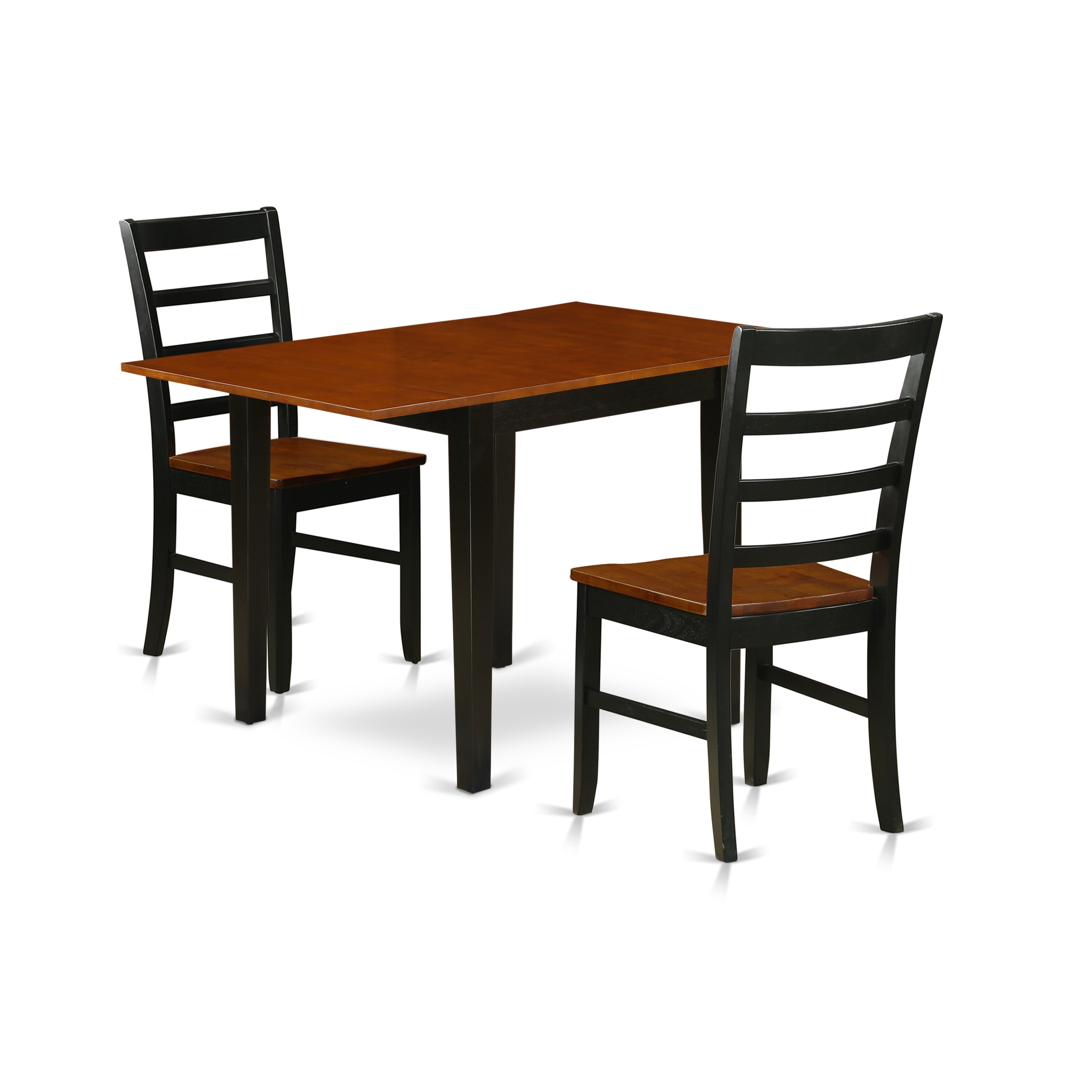 East West Furniture NDPF3-BCH-W 3-Pc Dining Table Set Includes a Small Table and 2 Kitchen Chairs with Solid Wood Seat and Ladder Back, Black and Cherry Finish