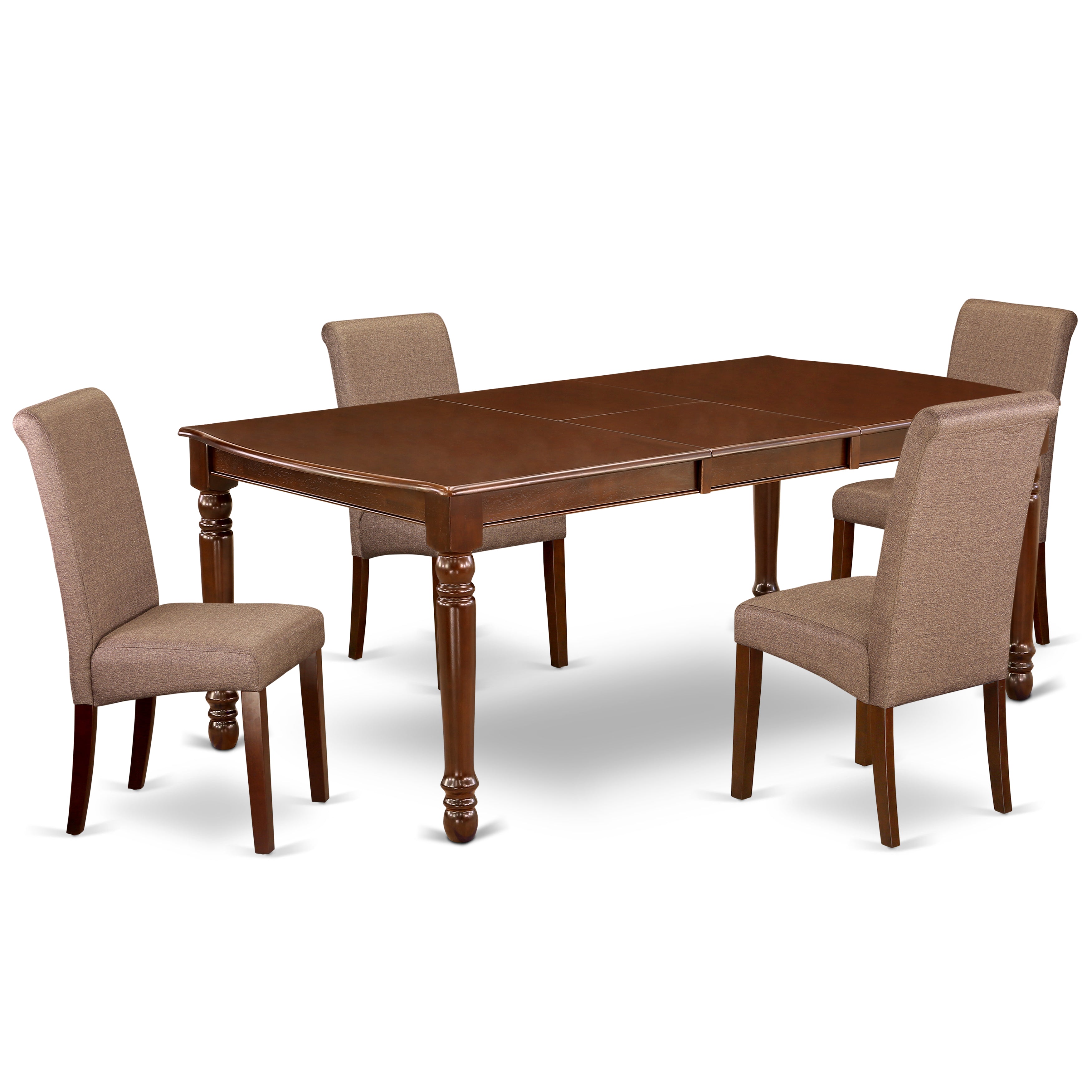 DOBA5-MAH-18 5Pc Kitchen table with linen brown fabric Parson chairs with mahogany chair legs