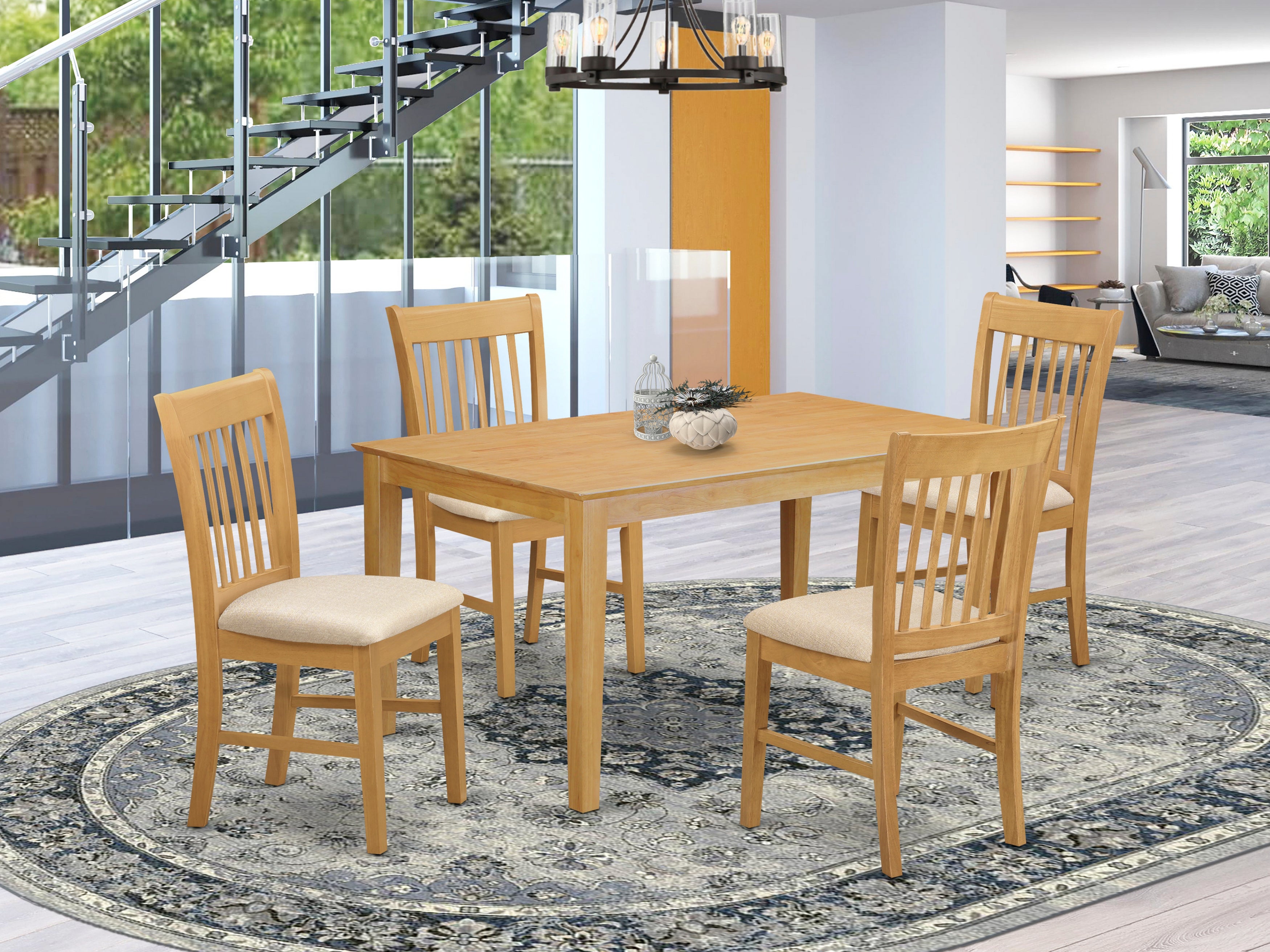 CANO5-OAK-C 5 PC Table set - Dining Table and 4 Dining Chairs