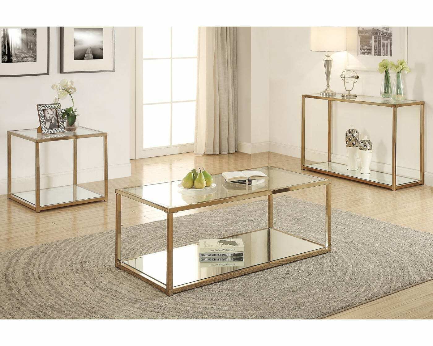 Modern Sofa Table With Mirror Shelf Chocolate Chrome