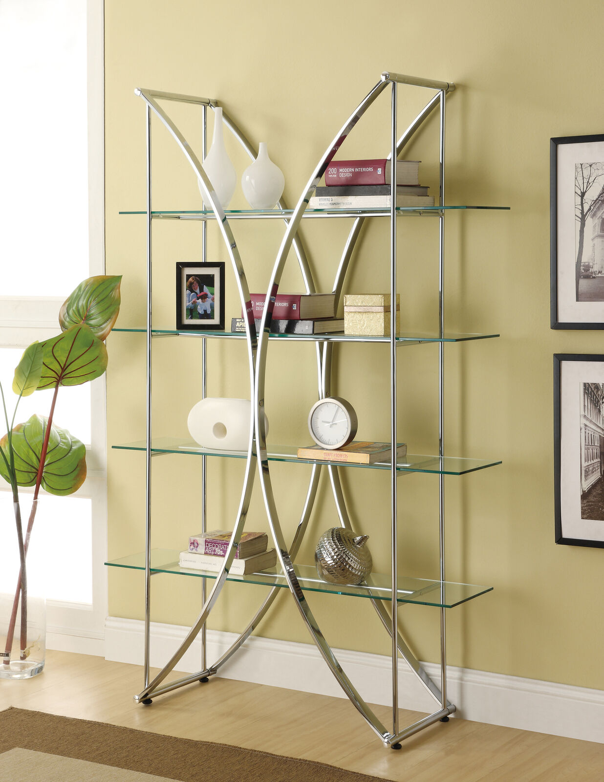 Coaster Contemporary 4-Tier Home Office Bookcase Shelf Chrome And Clear 910050