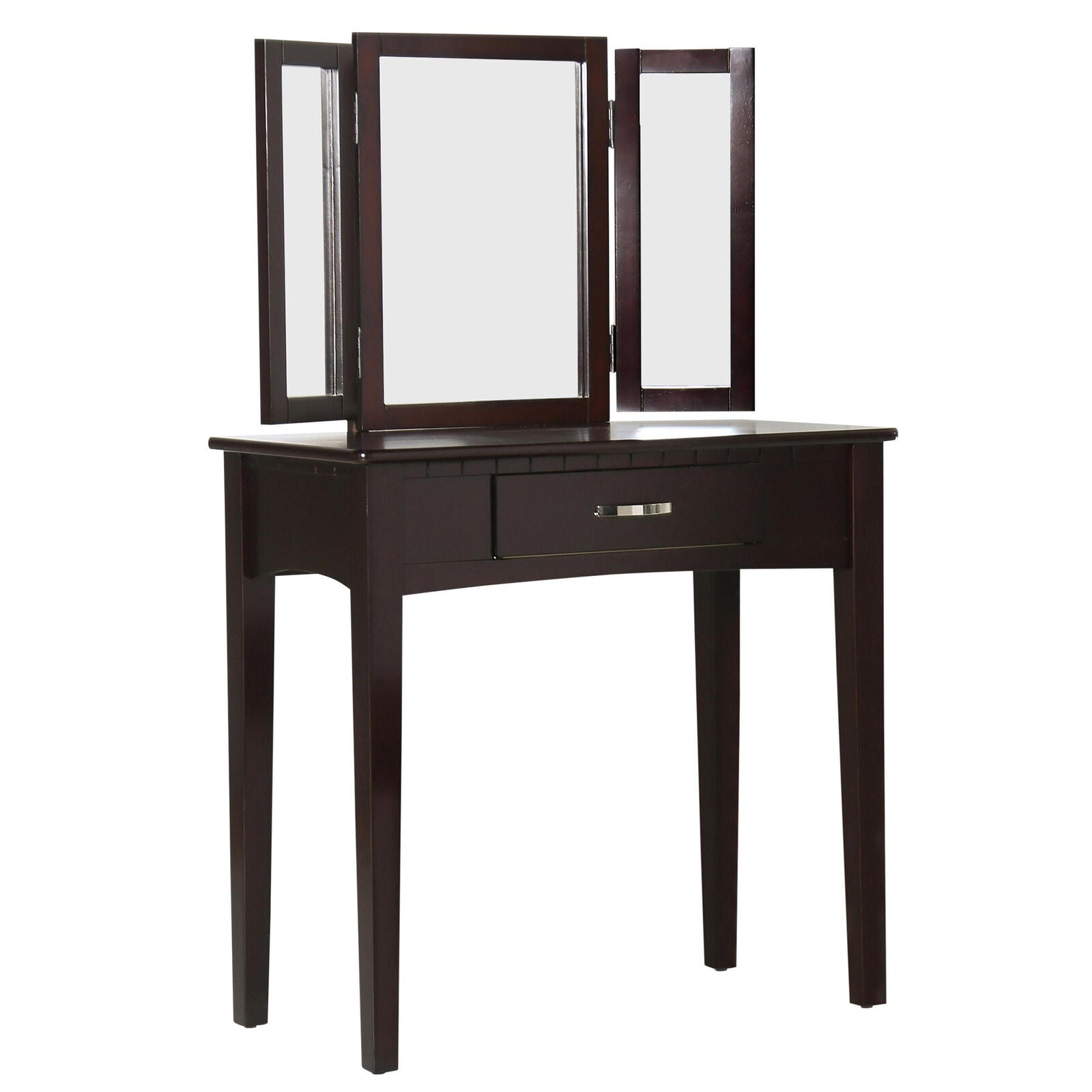 Espresso Traditional 3 Mirror and Drawer Vanity Dressing Table and Stool Set