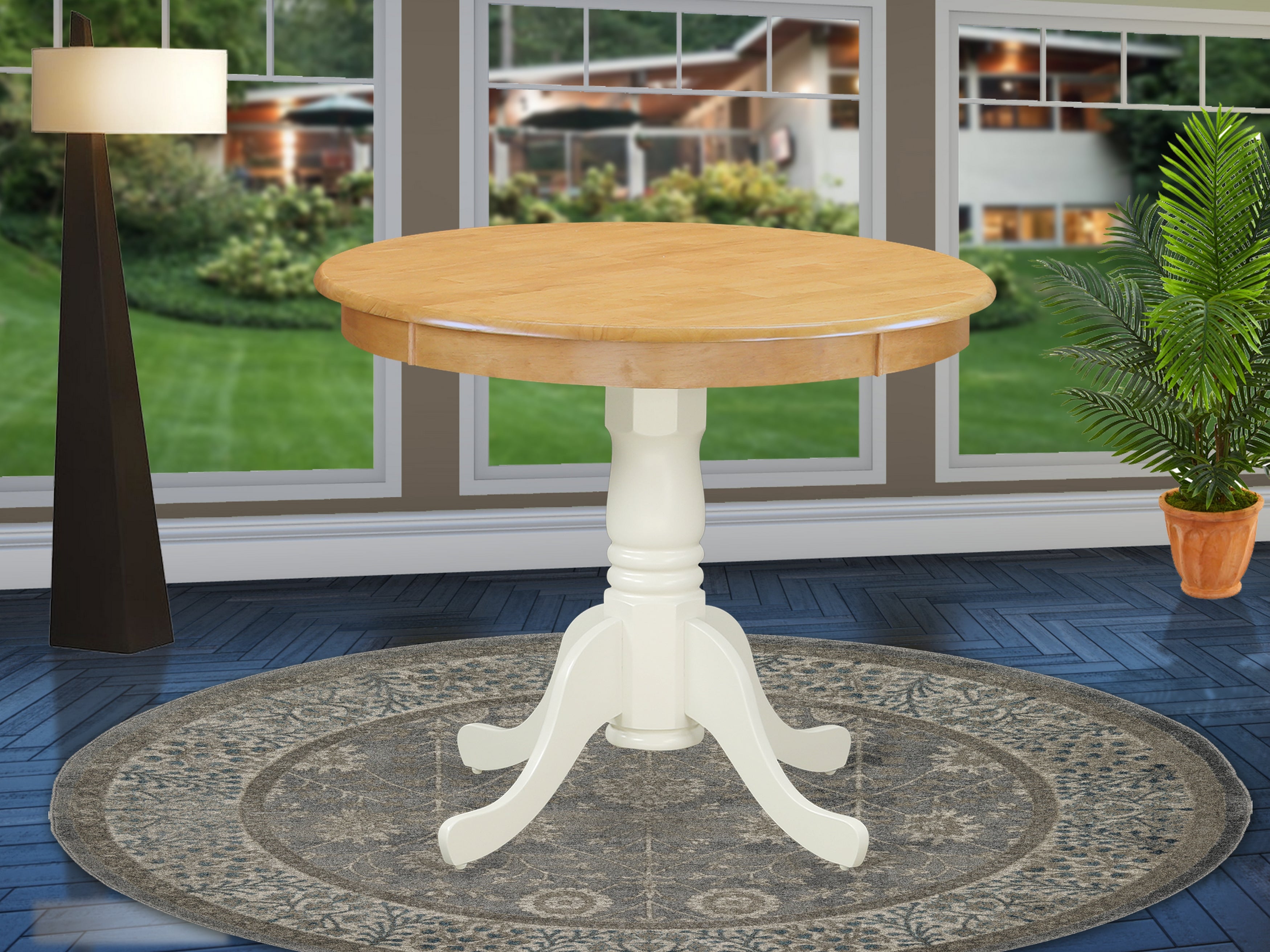 ANT-OLW-TP Antique Table 36" Round with Oak and Linen White Finish