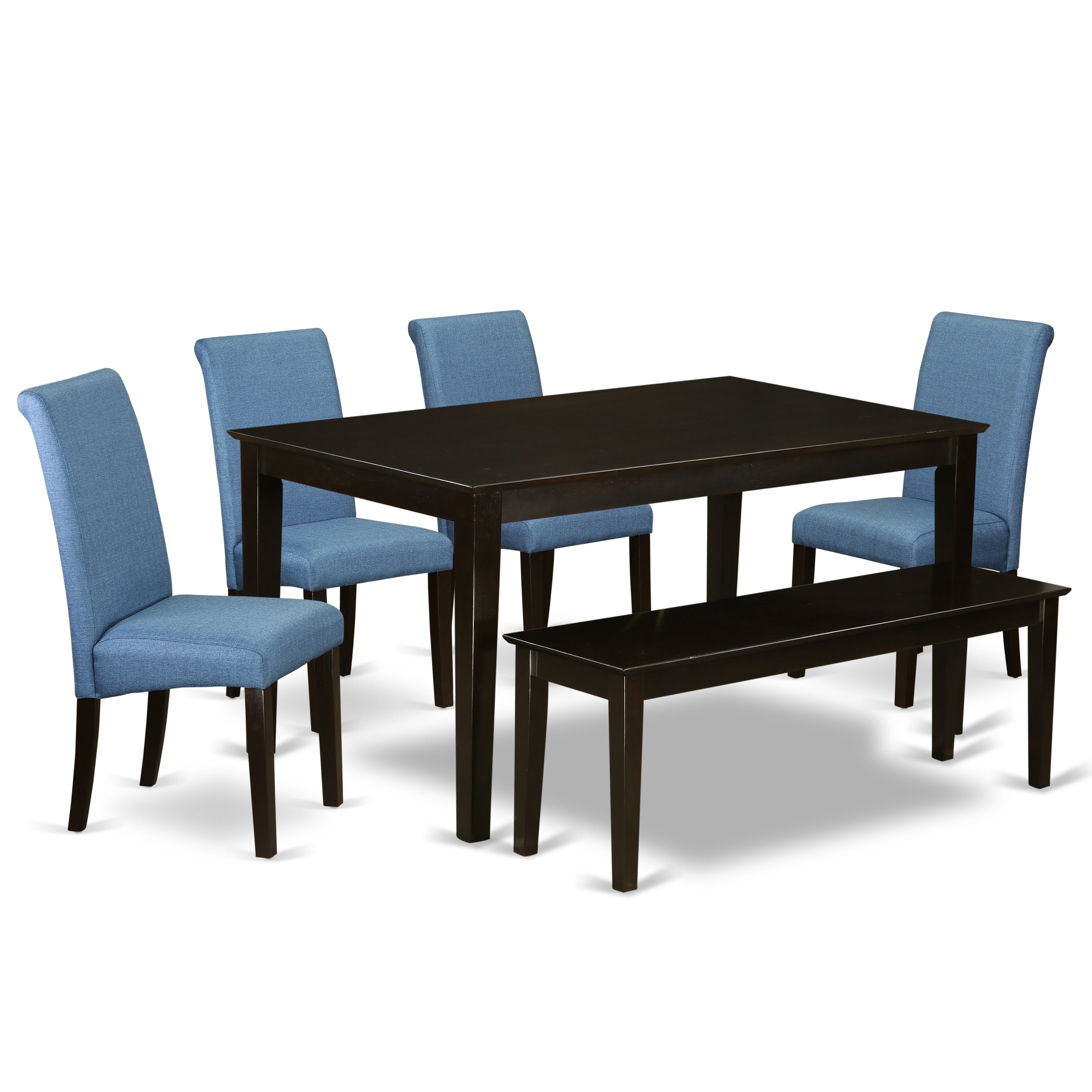 CABA6-CAP-21 6Pc Dining table with linen Blue fabric kitchen chairs plus one bench