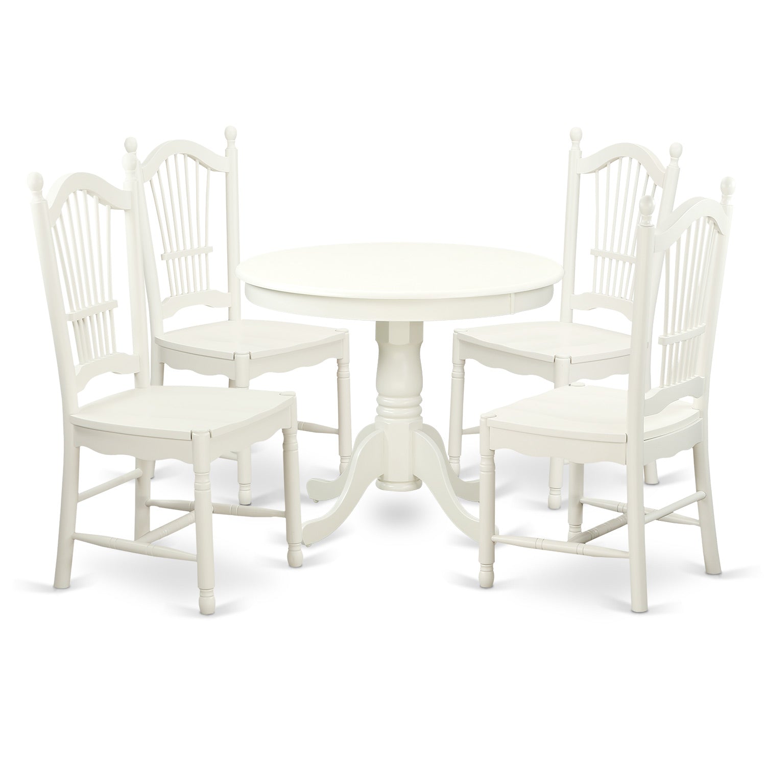 andO5-LWH-W 5 Pc set with a Round Small Table and 4 Wood Dinette Chairss.