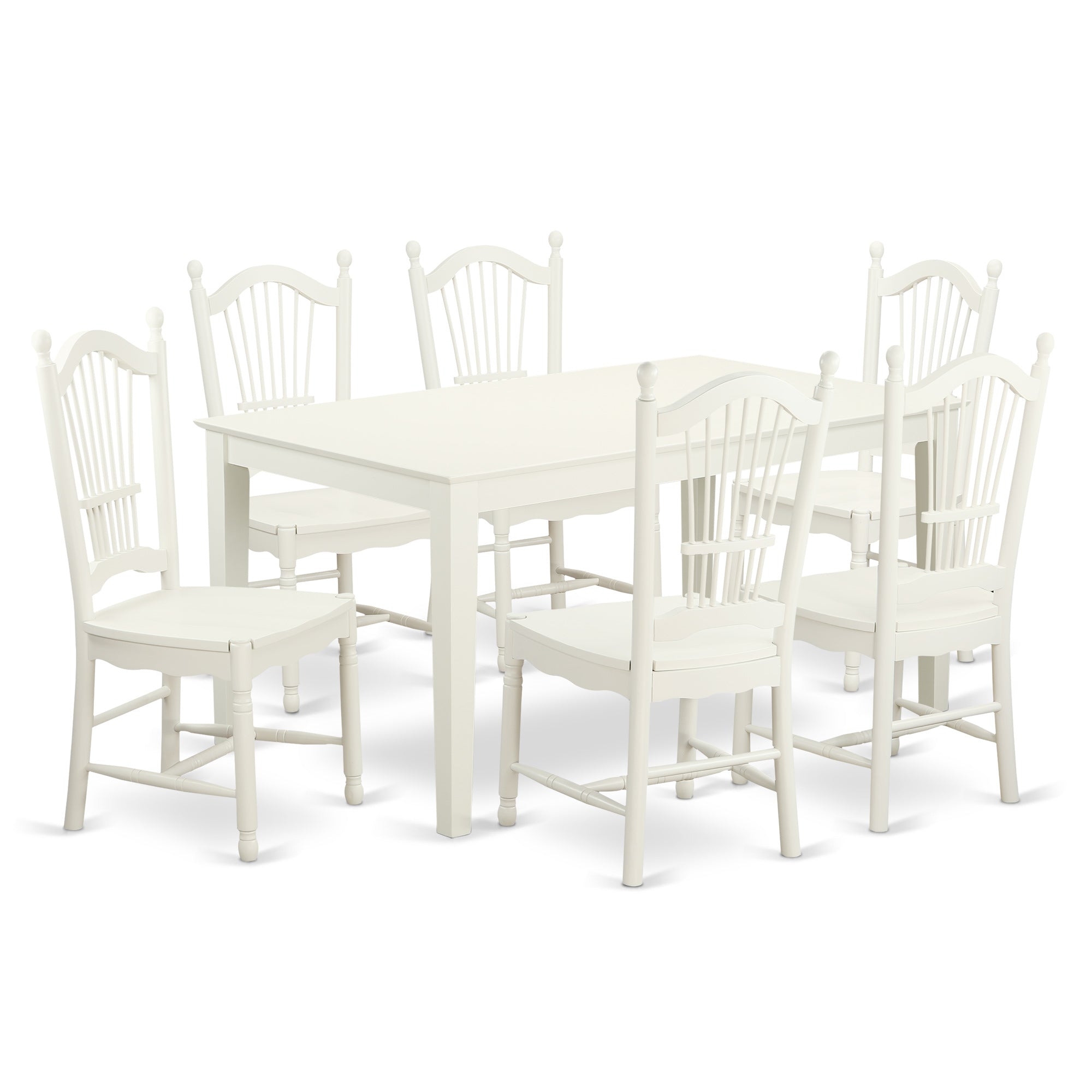 CADO7-LWH-W 7 Piece dining table set for 6- Dining table and 6 Wood seat dining chairs