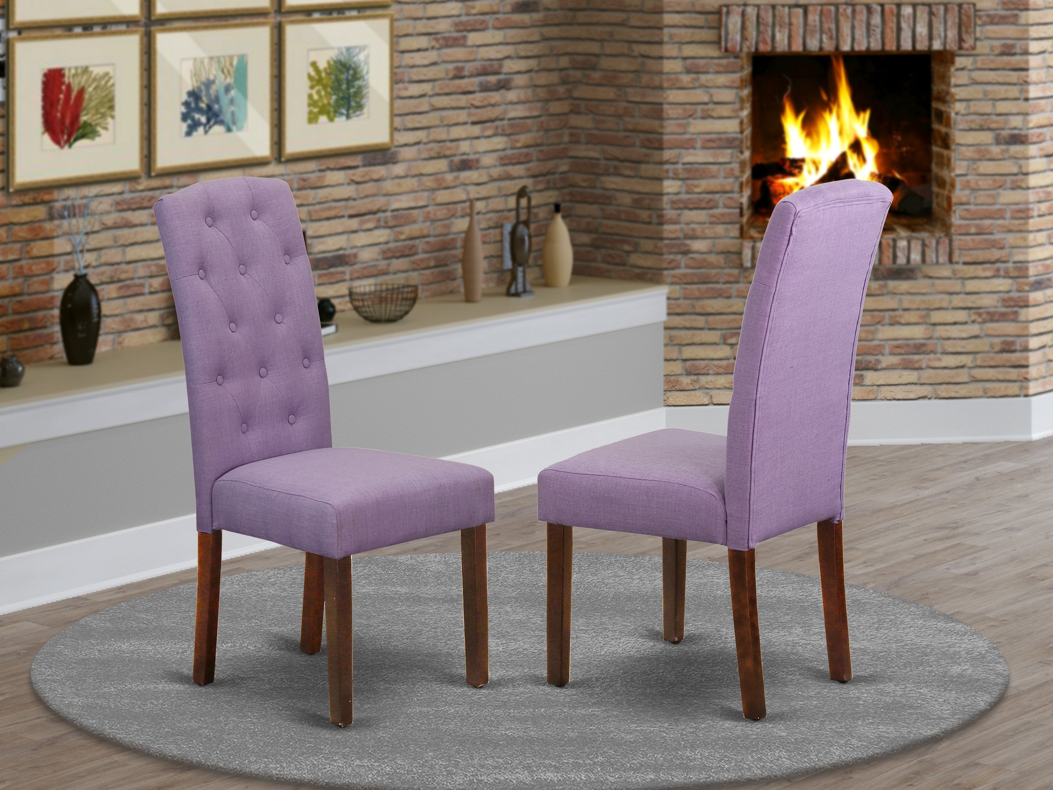 CEP3B10 Celina parson Chair with Mahogany Finish Leg and Linen fabric-Dahlia Color