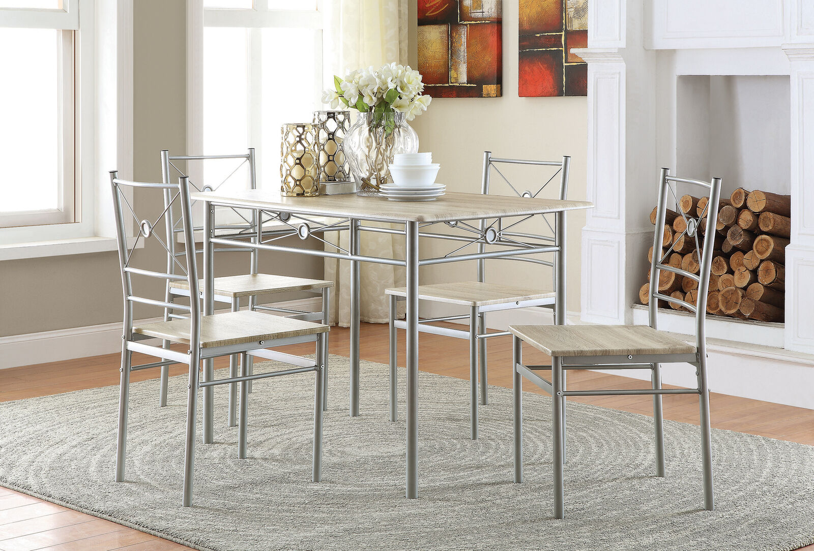 Coaster 5-piece Metal Rectangular Dining Set in Brushed Silver 100035