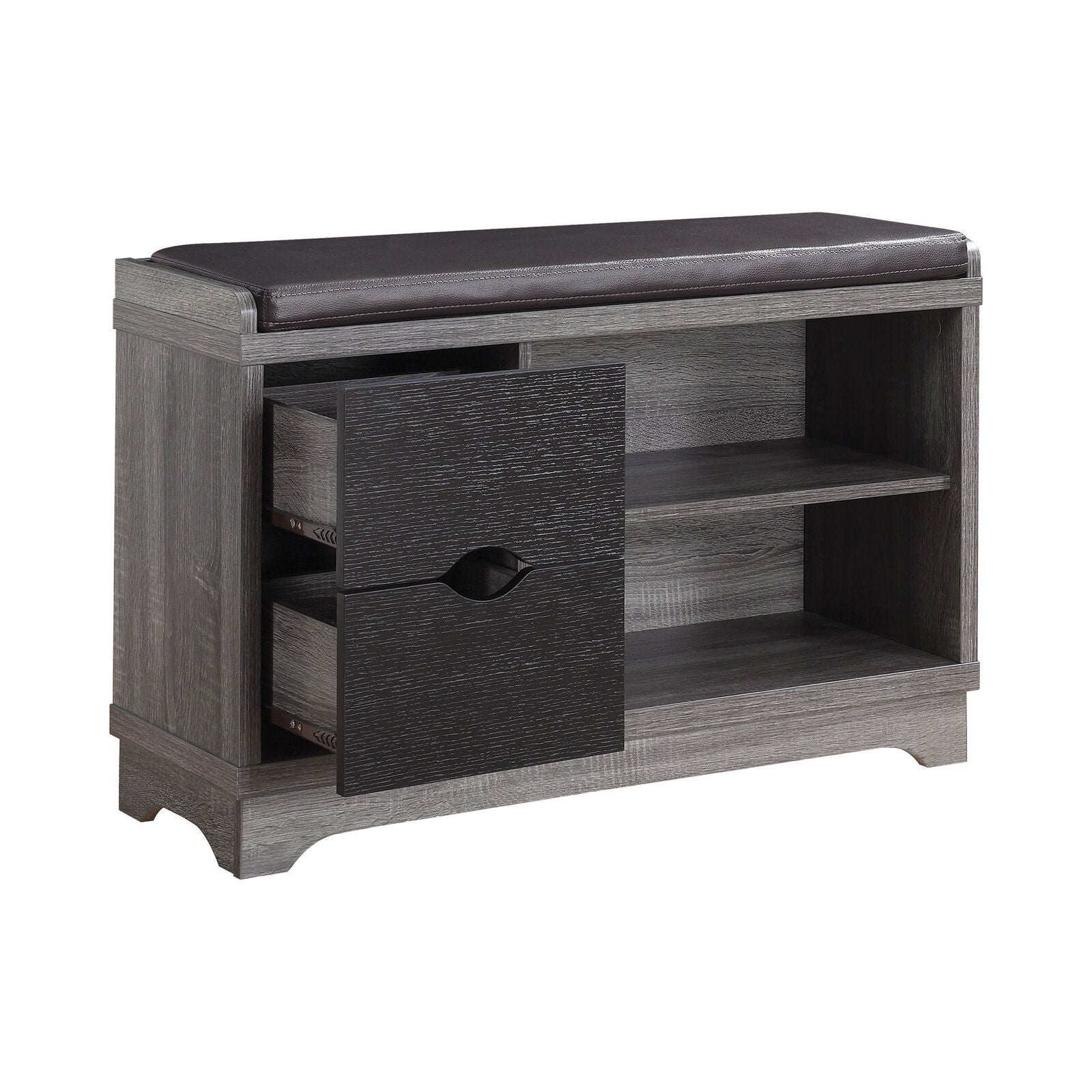 2-Drawer Storage Bench Rack Cabinet Distressed Grey And Black