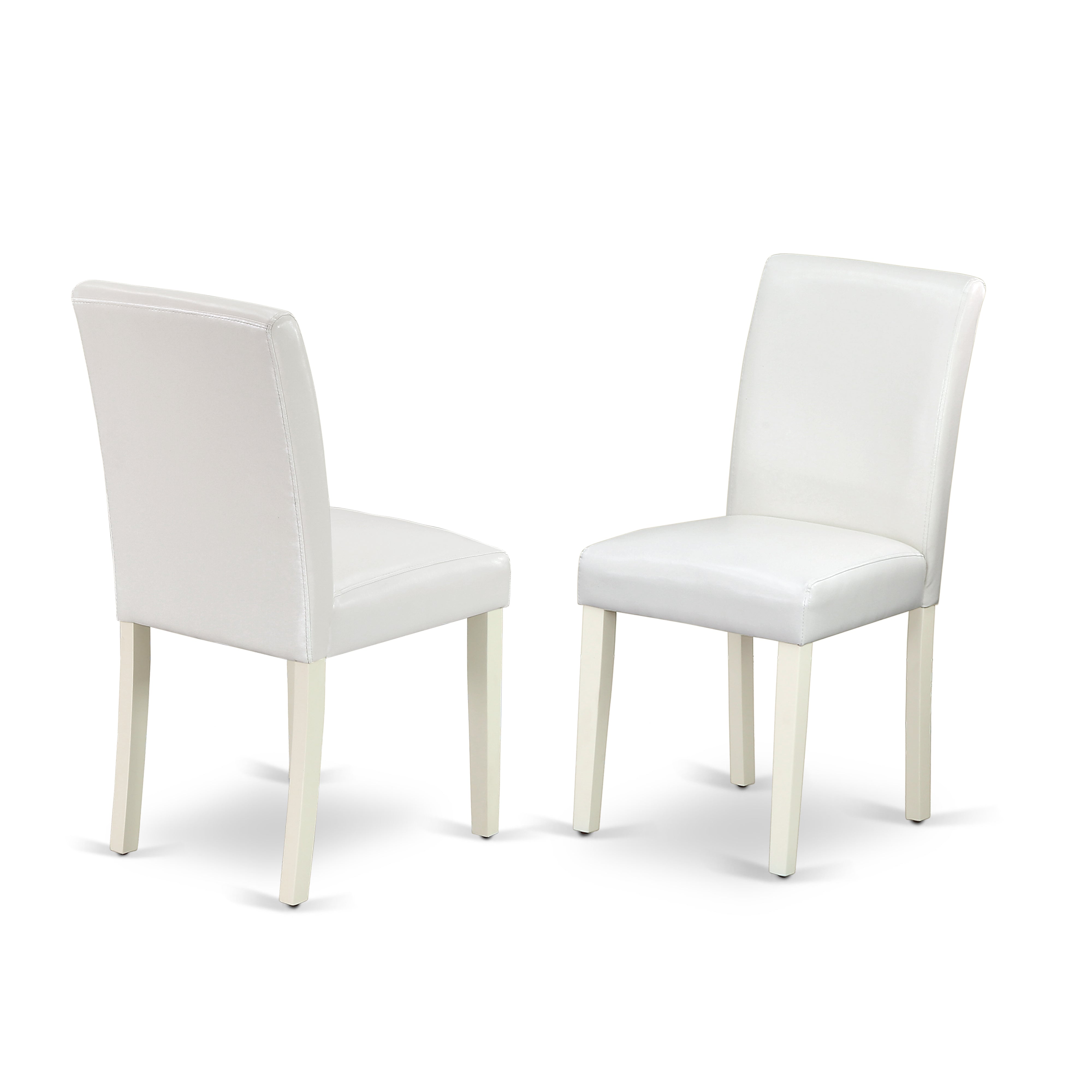 ANAB3-LWH-64 3Pc Rounded 36 Inch Dinette Table And Two Parson Chair With Linen White Leg And Pu Leather Color White