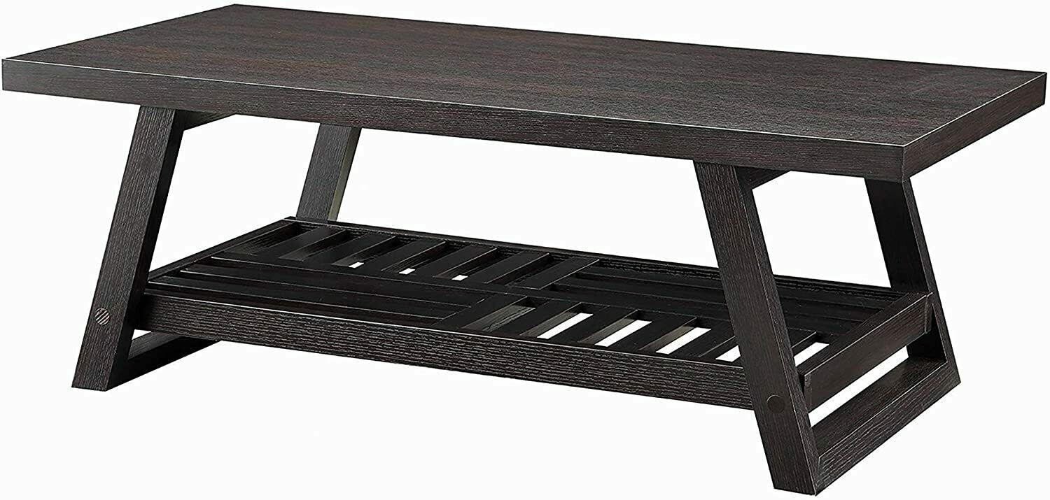 Modern Coffee Table with Slatted Bottom Shelf Cappuccino