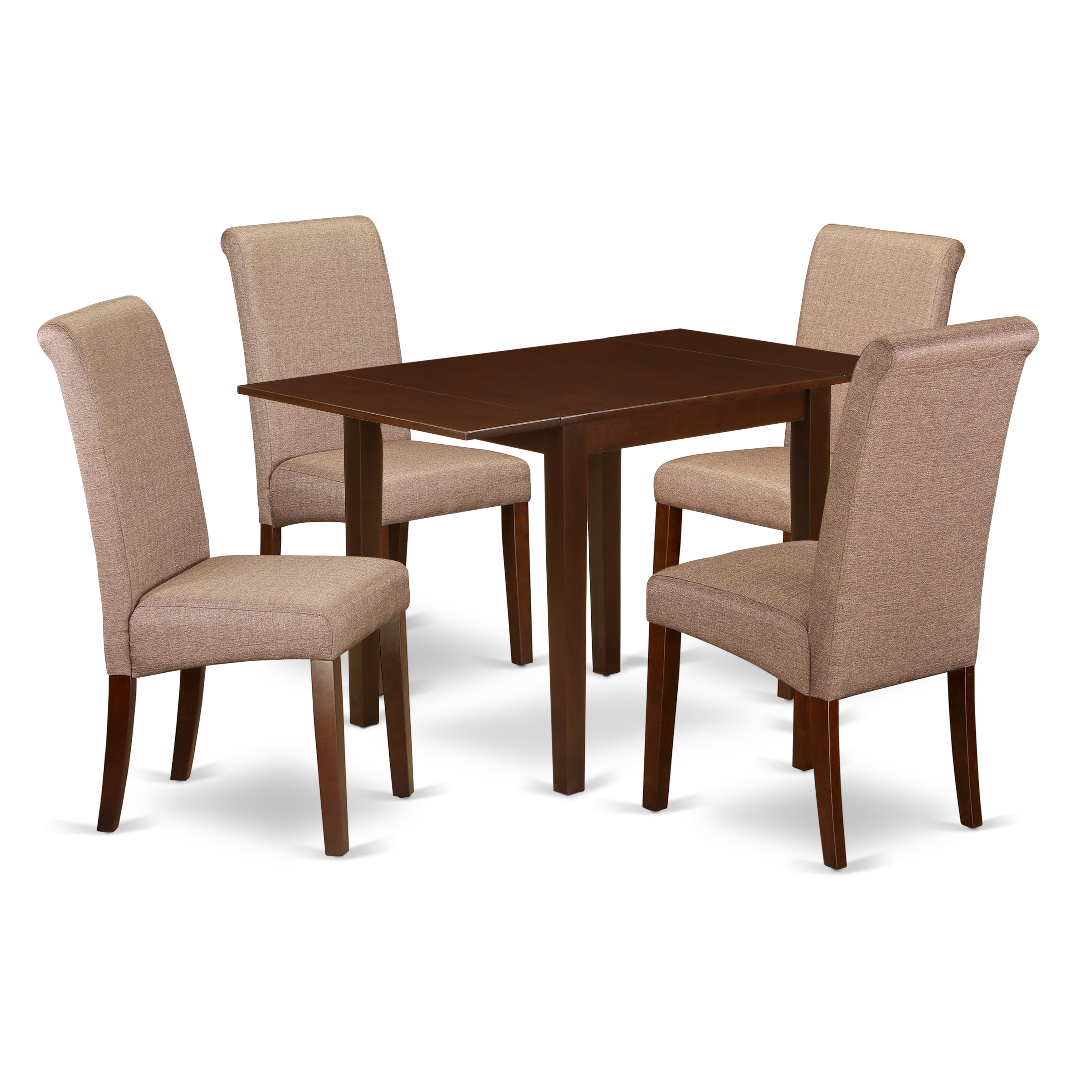 East West Furniture NDBA5-MAH-18 Dining Set 5 Pc - 4 Dining Room Chairs and a Dining Room Table - Mahogany Finish Solid wood - Brown Color Linen Fabric