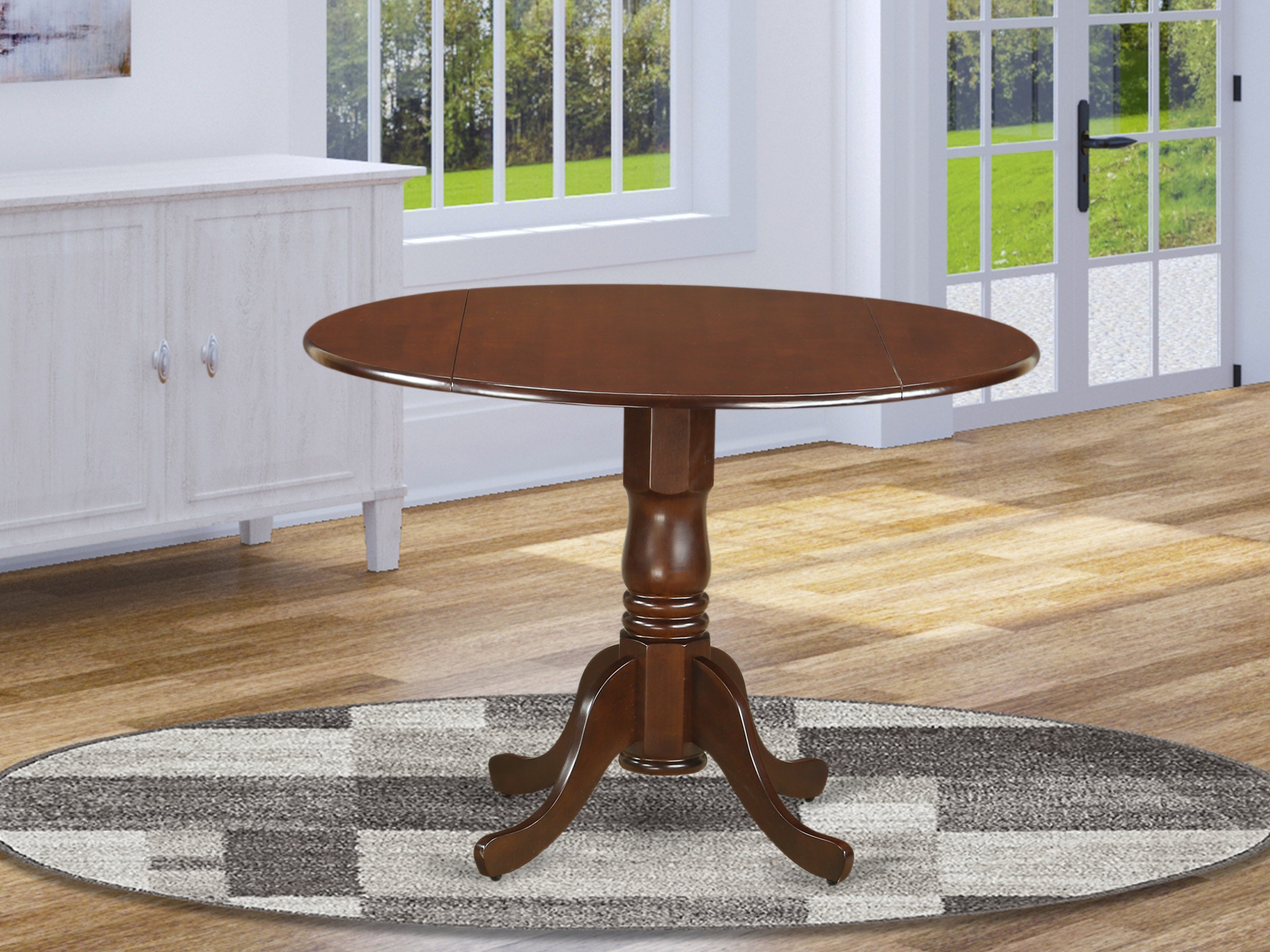 Round Wood Pedestal Dining Table with 29" Drop Leaves in Mahogany